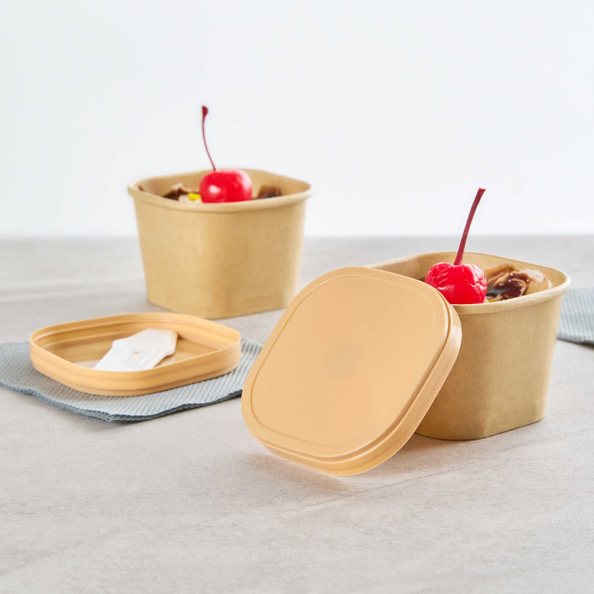 Coppetta Square Brown Plastic Lid - Fits 3 oz To Go Cup, with Spoon - 200 count box