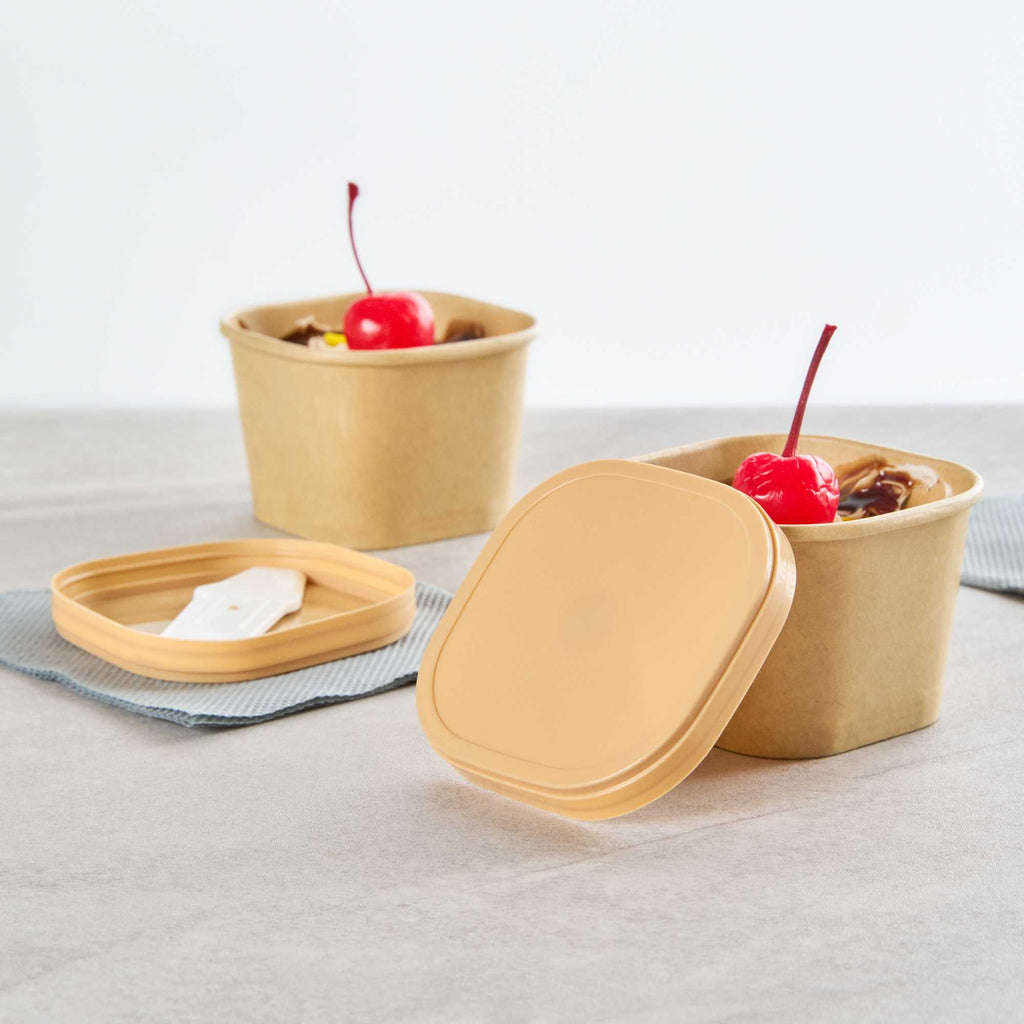 Coppetta Square Brown Plastic Lid - Fits 3 oz To Go Cup, with Spoon - 50 count box