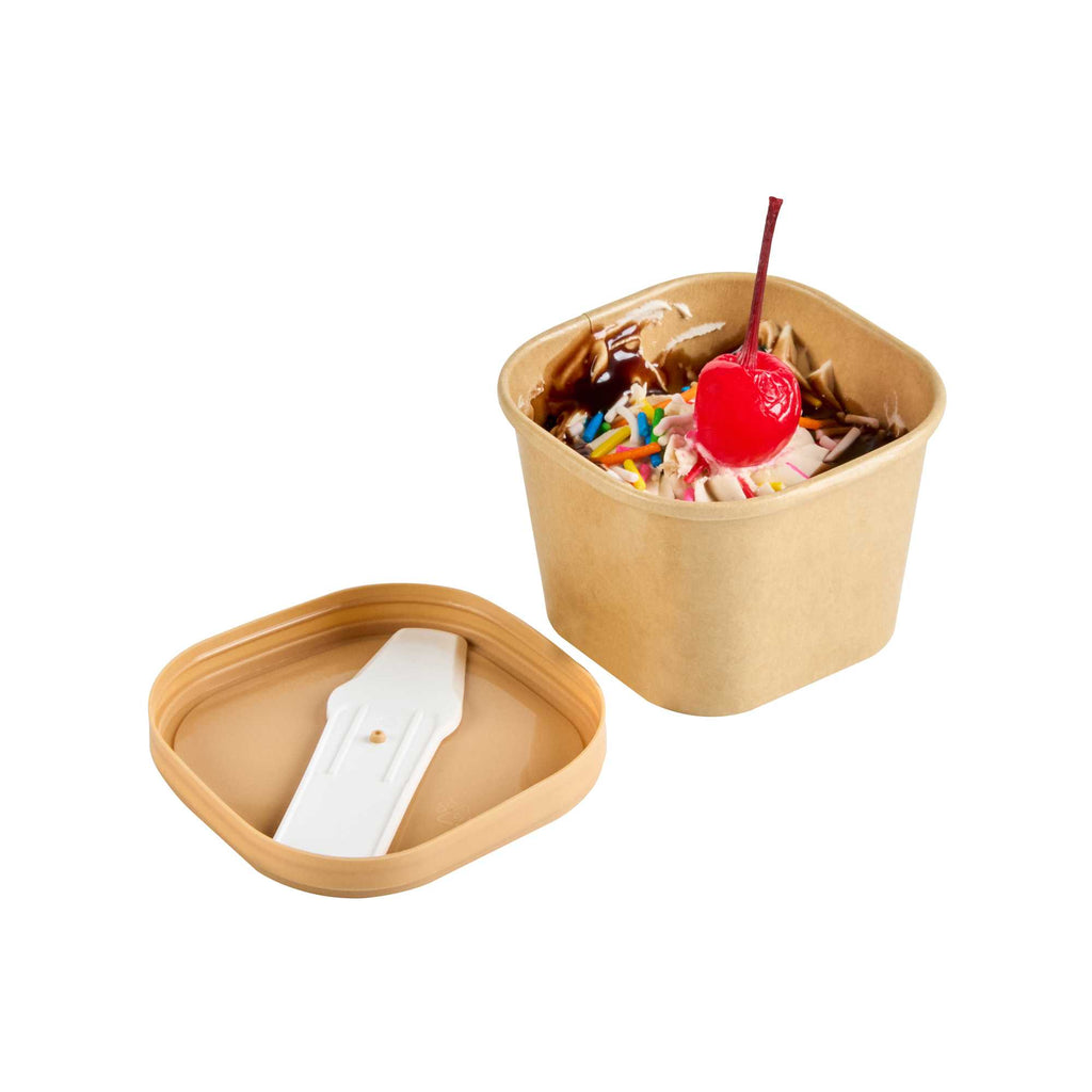 Coppetta Square Brown Plastic Lid - Fits 3 oz To Go Cup, with Spoon - 50 count box