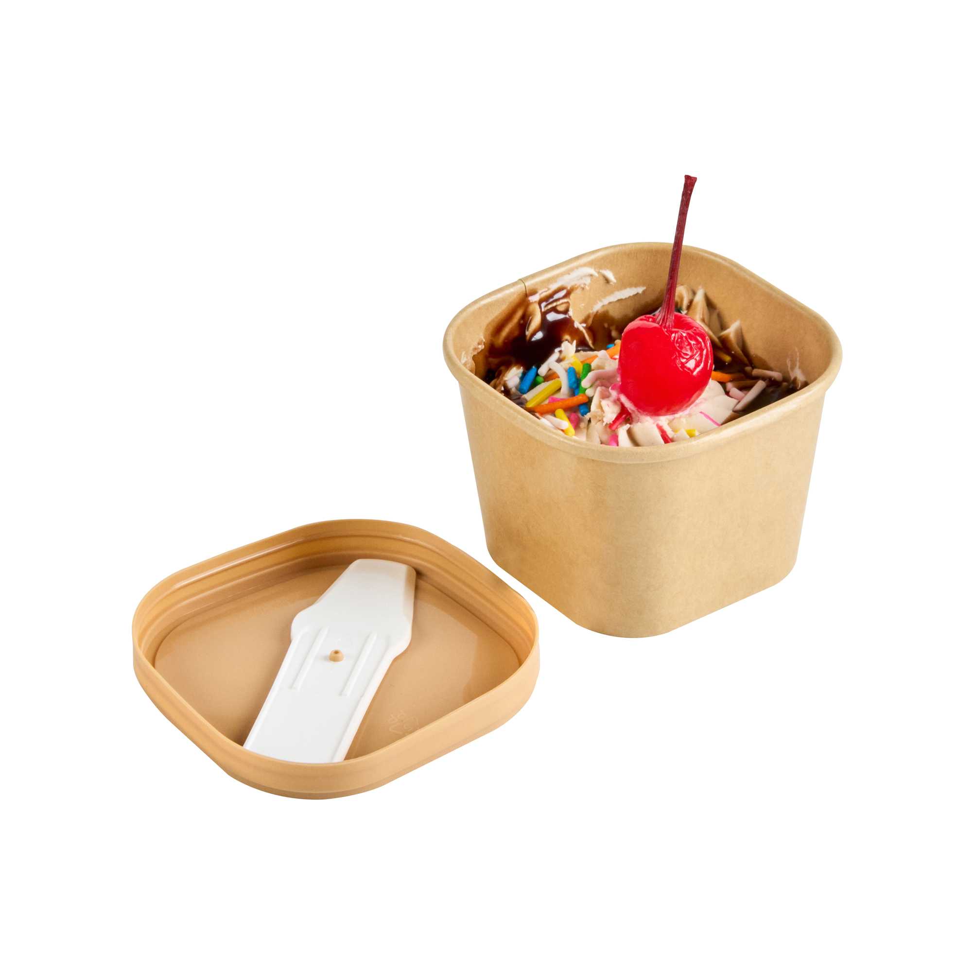 Coppetta Square Brown Plastic Lid - Fits 3 oz To Go Cup, with Spoon - 50 count box
