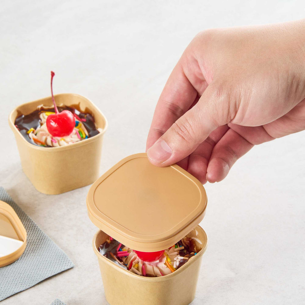 Coppetta Square Brown Plastic Lid - Fits 3 oz To Go Cup, with Spoon - 50 count box