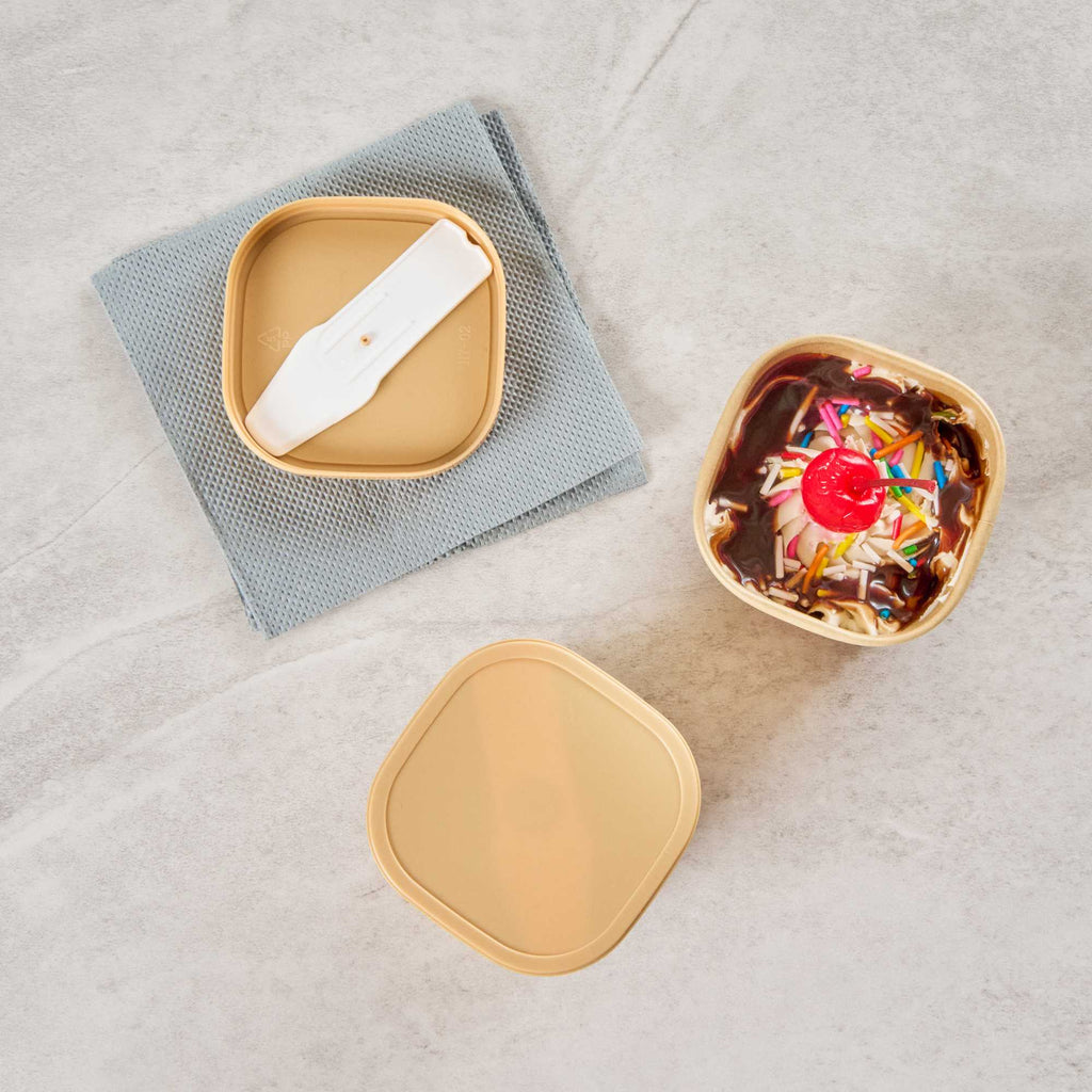 Coppetta Square Brown Plastic Lid - Fits 3 oz To Go Cup, with Spoon - 50 count box