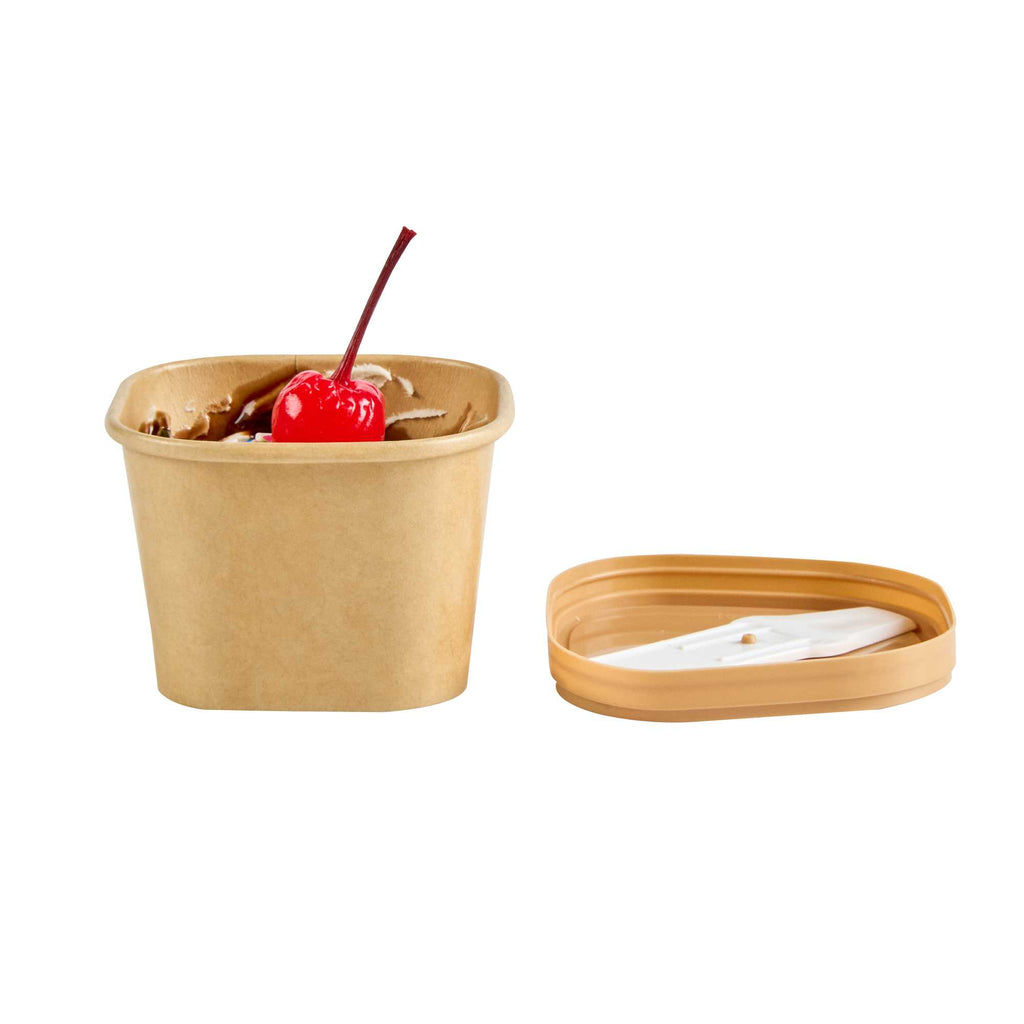 Coppetta Square Brown Plastic Lid - Fits 3 oz To Go Cup, with Spoon - 200 count box