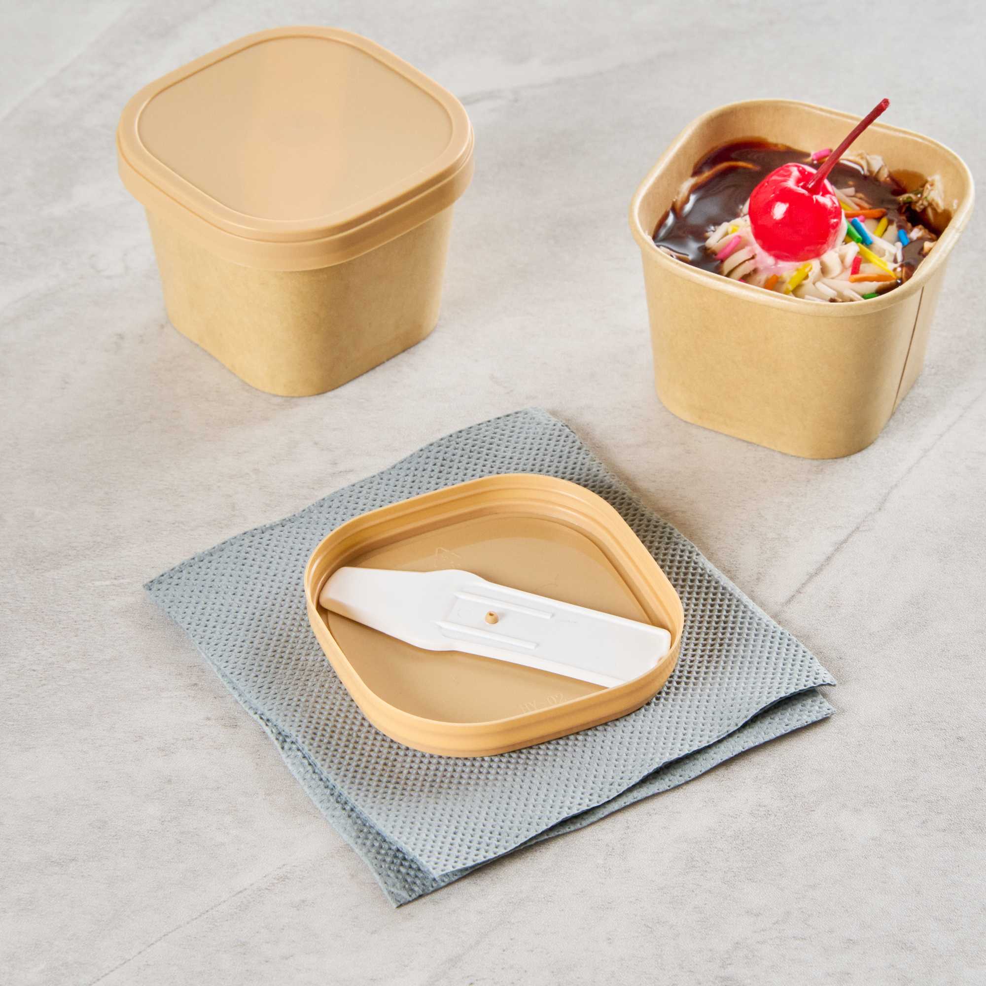 Coppetta Square Brown Plastic Lid - Fits 3 oz To Go Cup, with Spoon - 200 count box