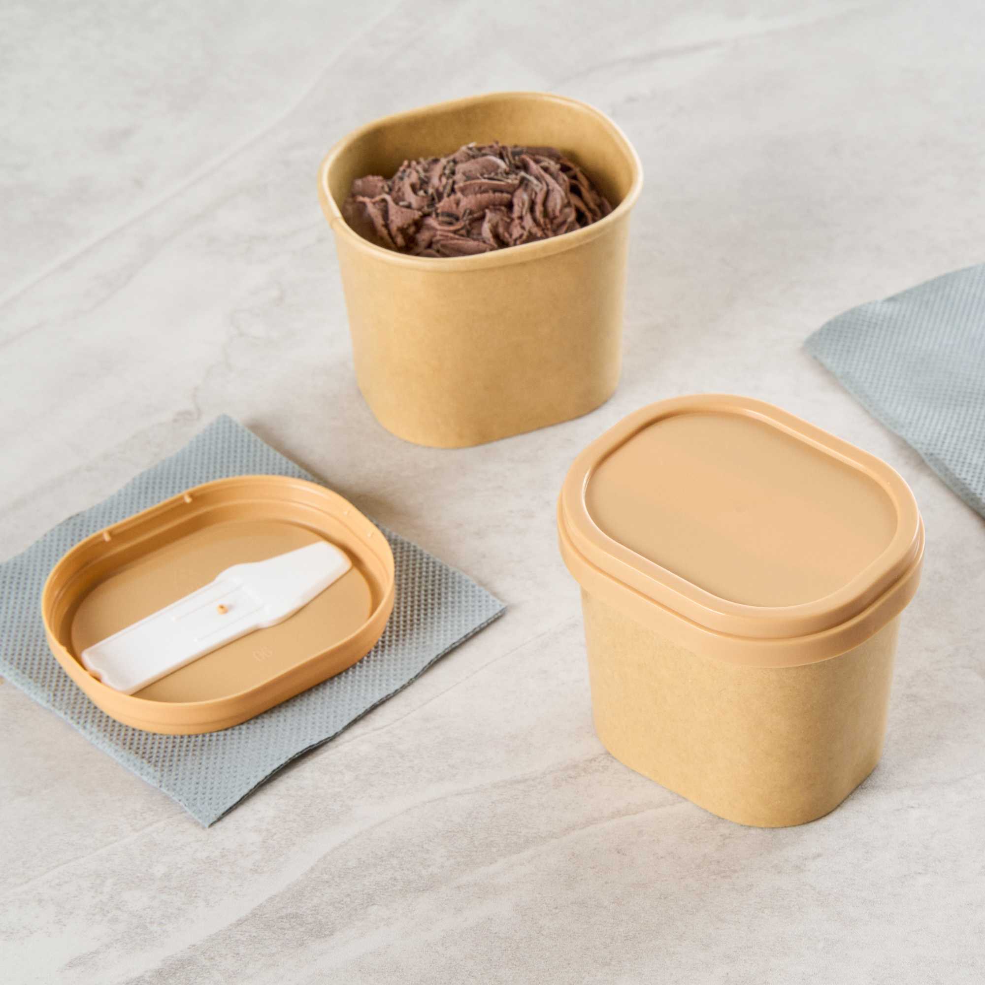 Coppetta Square Brown Plastic Lid - Fits 4 oz To Go Cup, with Spoon - 200 count box