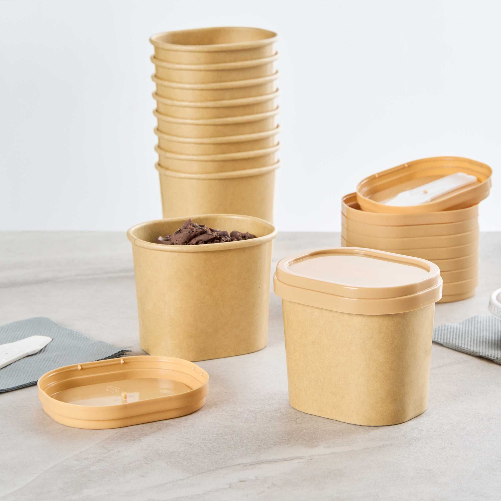 Coppetta Square Brown Plastic Lid - Fits 4 oz To Go Cup, with Spoon - 50 count box