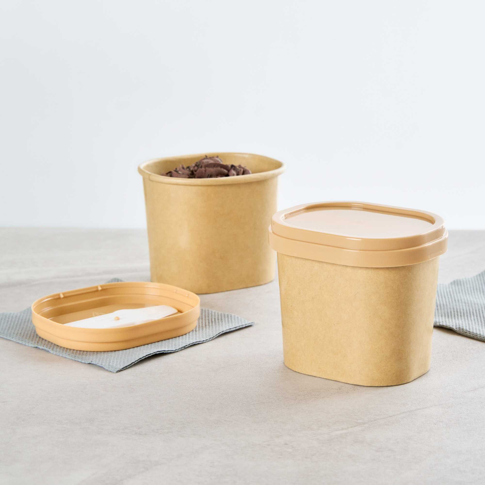 Coppetta Square Brown Plastic Lid - Fits 4 oz To Go Cup, with Spoon - 50 count box