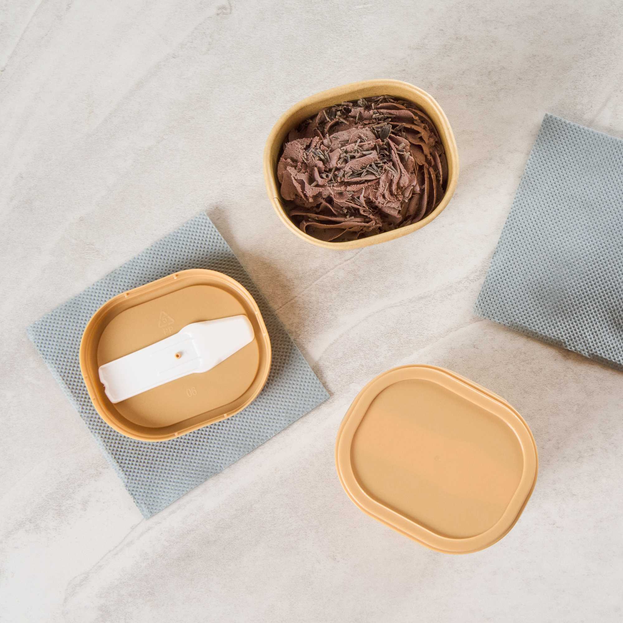 Coppetta Square Brown Plastic Lid - Fits 4 oz To Go Cup, with Spoon - 50 count box