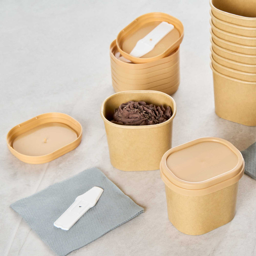 Coppetta Square Brown Plastic Lid - Fits 4 oz To Go Cup, with Spoon - 200 count box