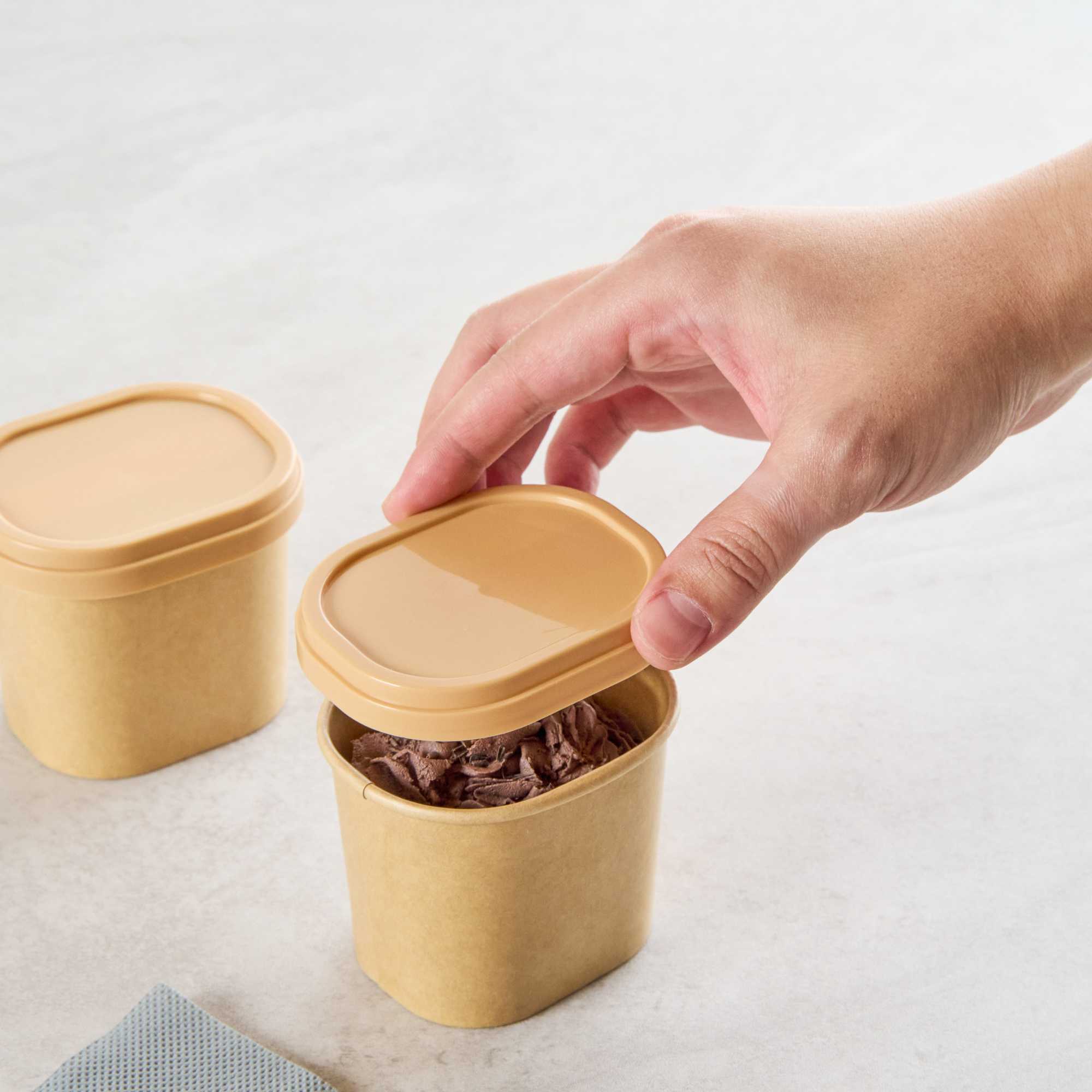 Coppetta Square Brown Plastic Lid - Fits 4 oz To Go Cup, with Spoon - 200 count box