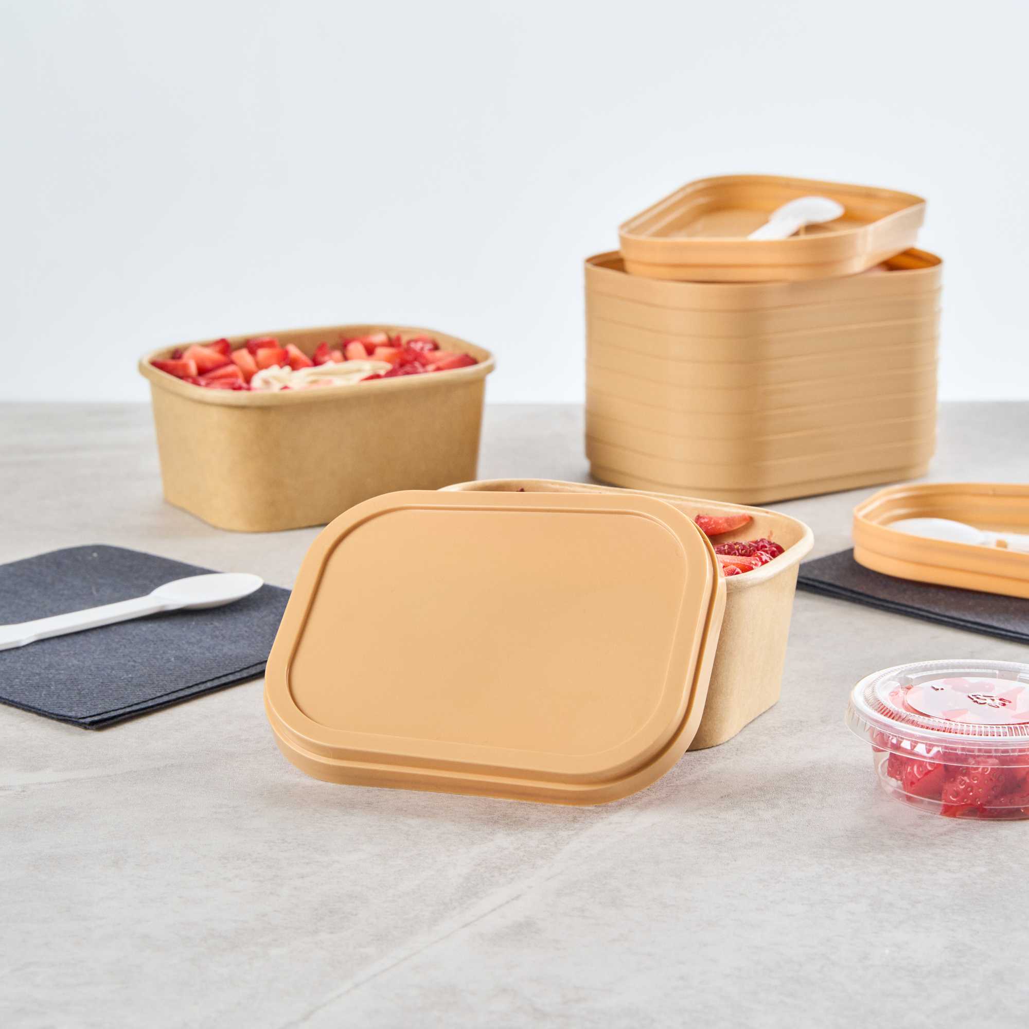 Coppetta Square Brown Plastic Lid - Fits 7 and 12 oz To Go Cups, with Spoon - 200 count box