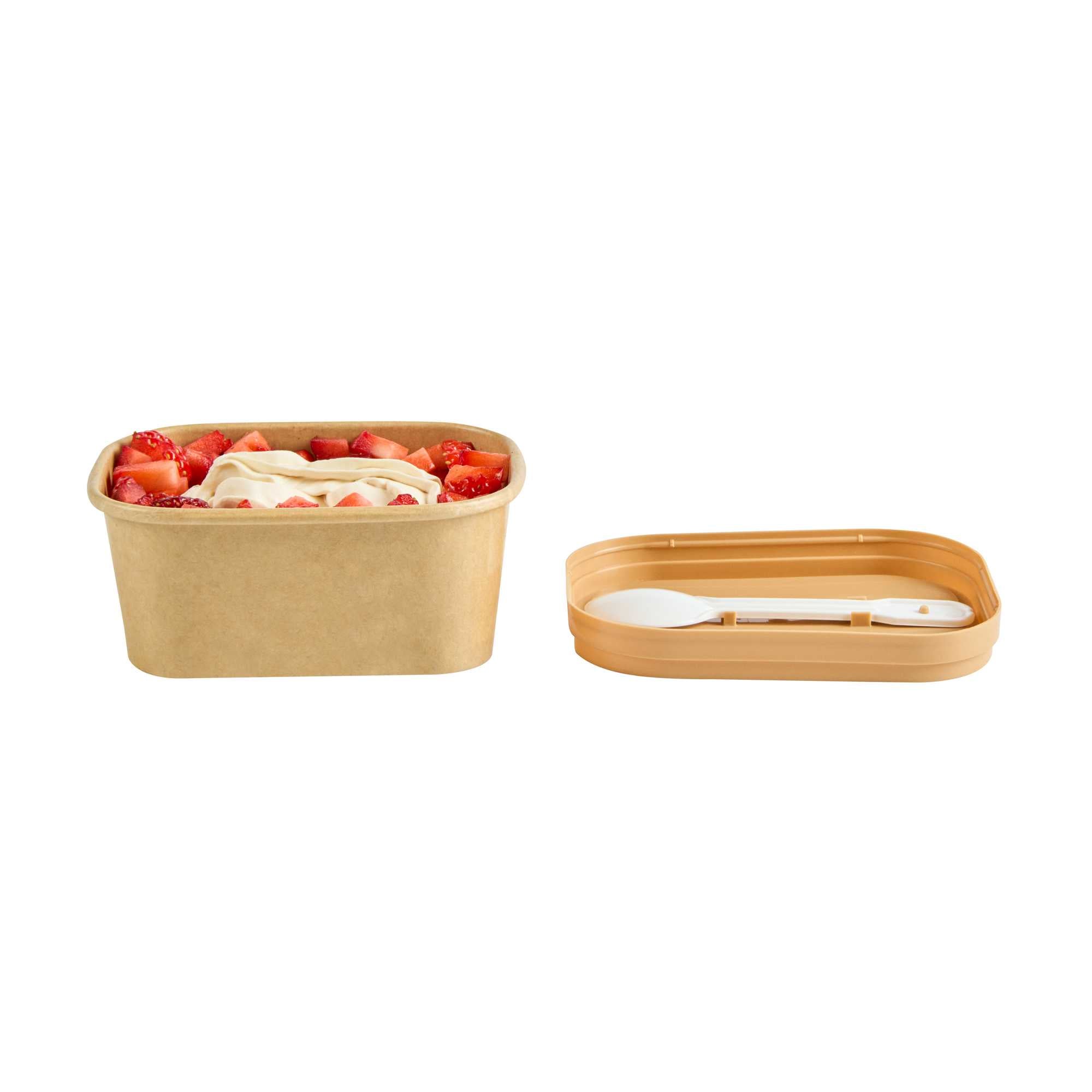 Coppetta Square Brown Plastic Lid - Fits 7 and 12 oz To Go Cups, with Spoon - 50 count box