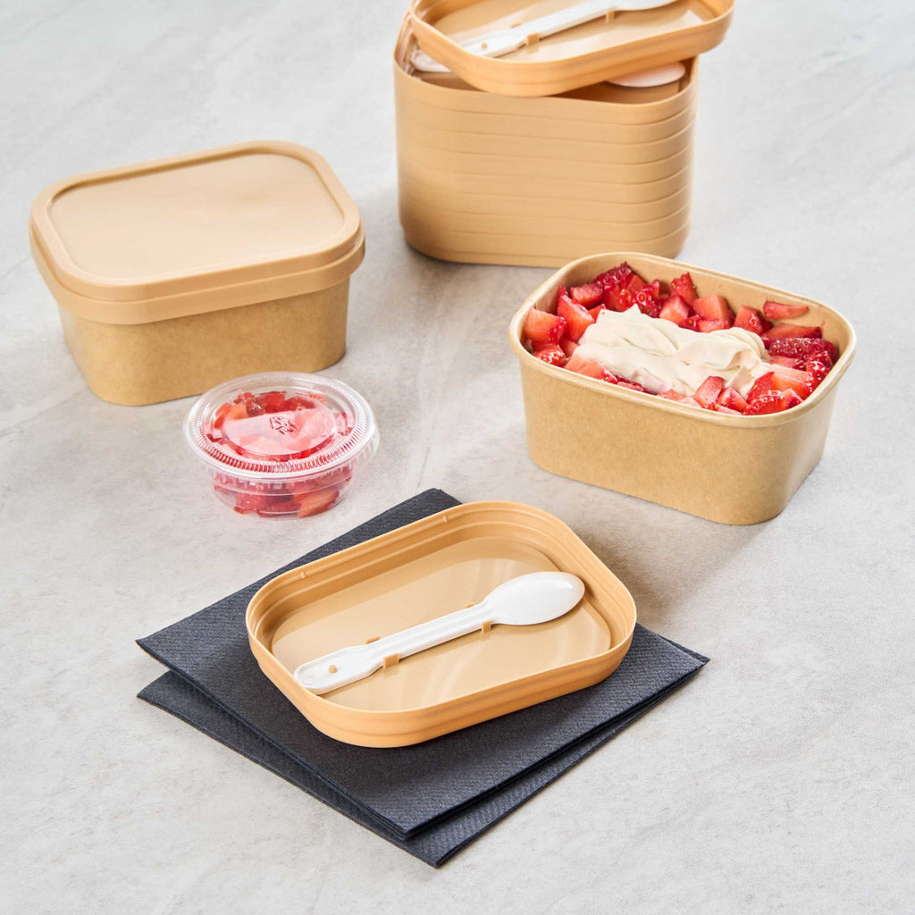 Coppetta Square Brown Plastic Lid - Fits 7 and 12 oz To Go Cups, with Spoon - 50 count box