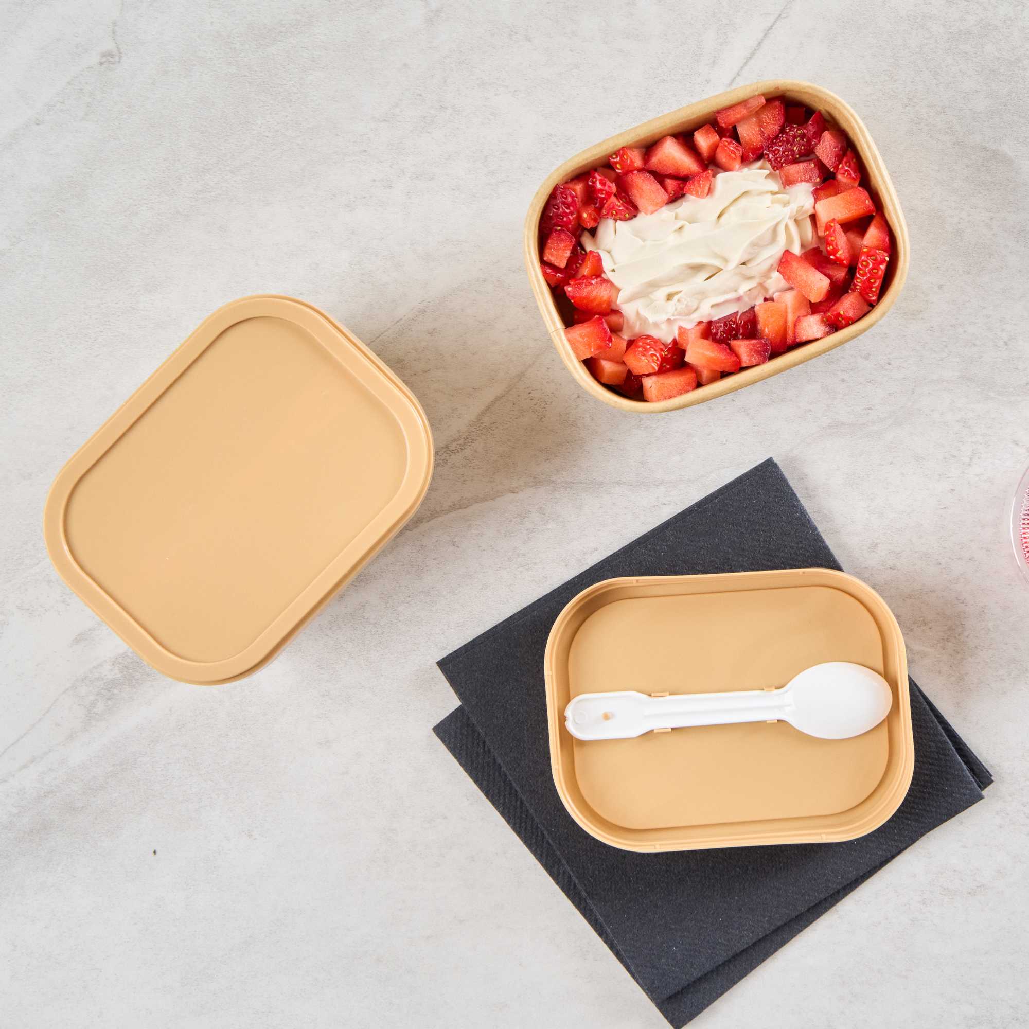 Coppetta Square Brown Plastic Lid - Fits 7 and 12 oz To Go Cups, with Spoon - 50 count box