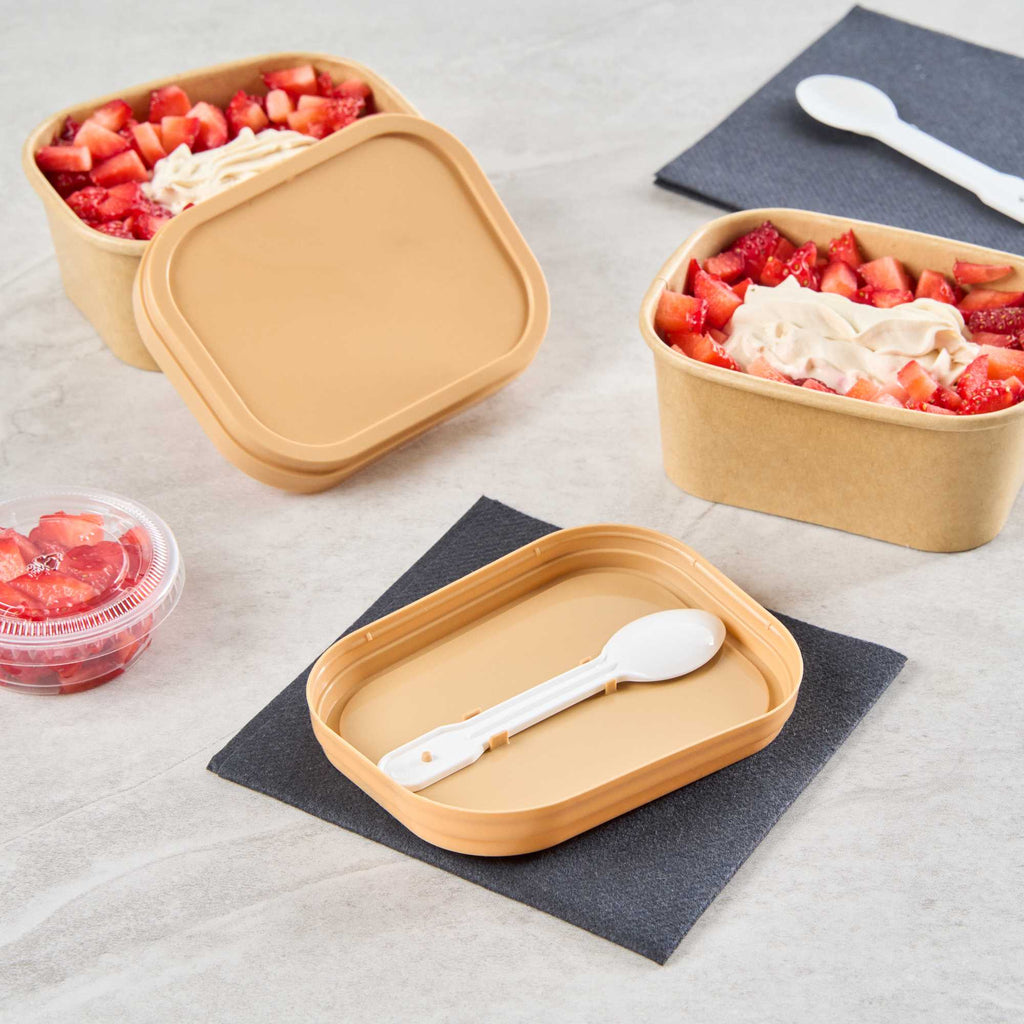 Coppetta Square Brown Plastic Lid - Fits 7 and 12 oz To Go Cups, with Spoon - 200 count box
