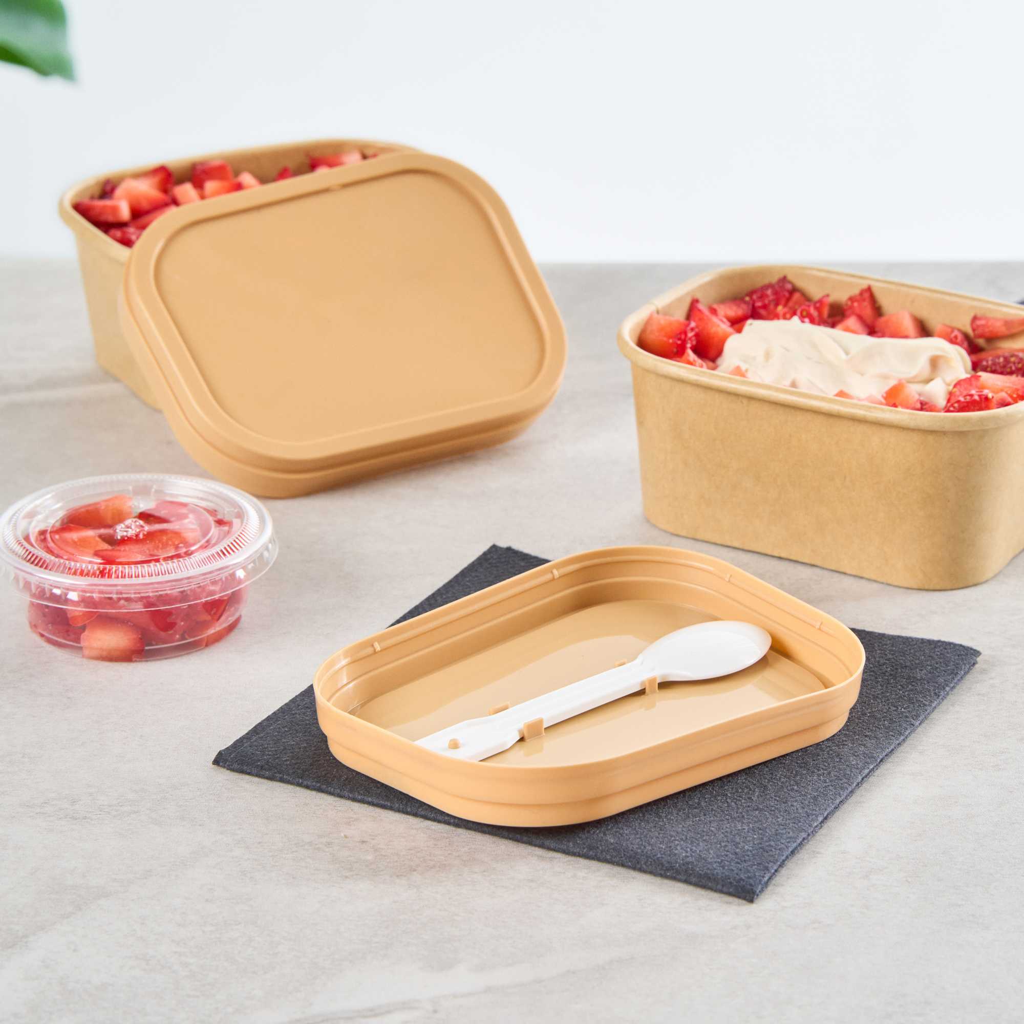 Coppetta Square Brown Plastic Lid - Fits 7 and 12 oz To Go Cups, with Spoon - 200 count box