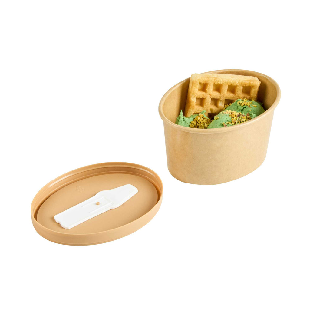 Coppetta Oval Brown Plastic Lid - Fits 6 oz To Go Cup, with Spoon - 50 count box