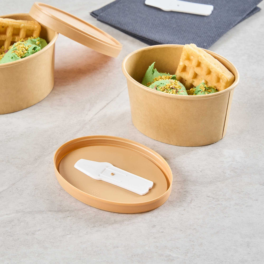 Coppetta Oval Brown Plastic Lid - Fits 6 oz To Go Cup, with Spoon - 50 count box