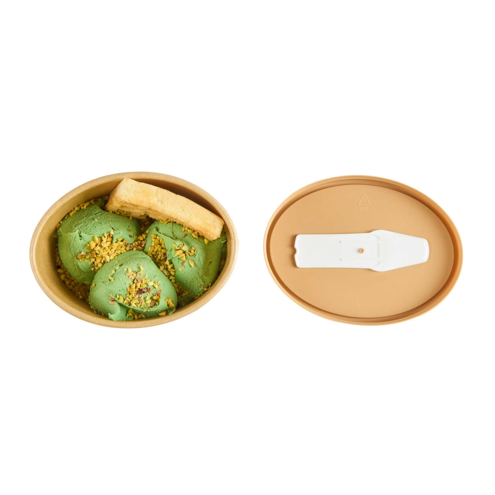 Coppetta Oval Brown Plastic Lid - Fits 6 oz To Go Cup, with Spoon - 200 count box