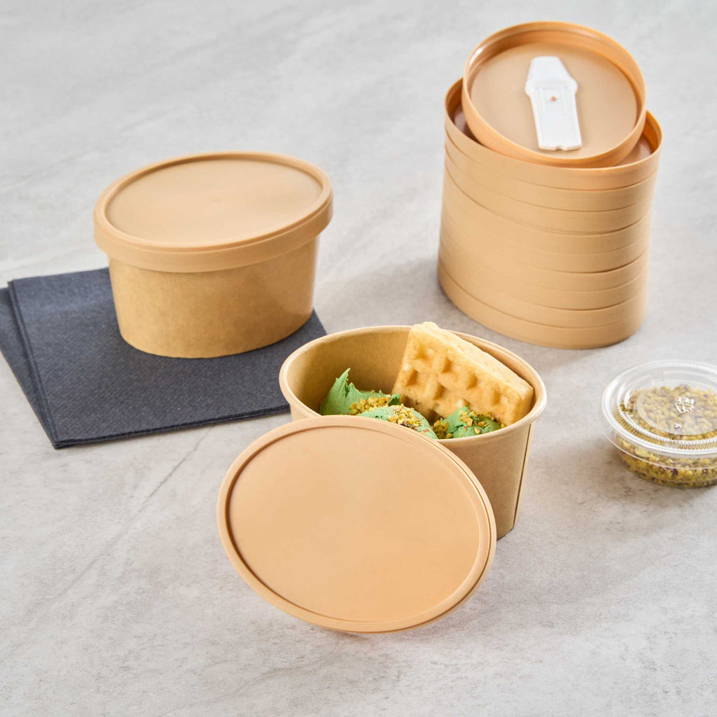 Coppetta Oval Brown Plastic Lid - Fits 6 oz To Go Cup, with Spoon - 200 count box