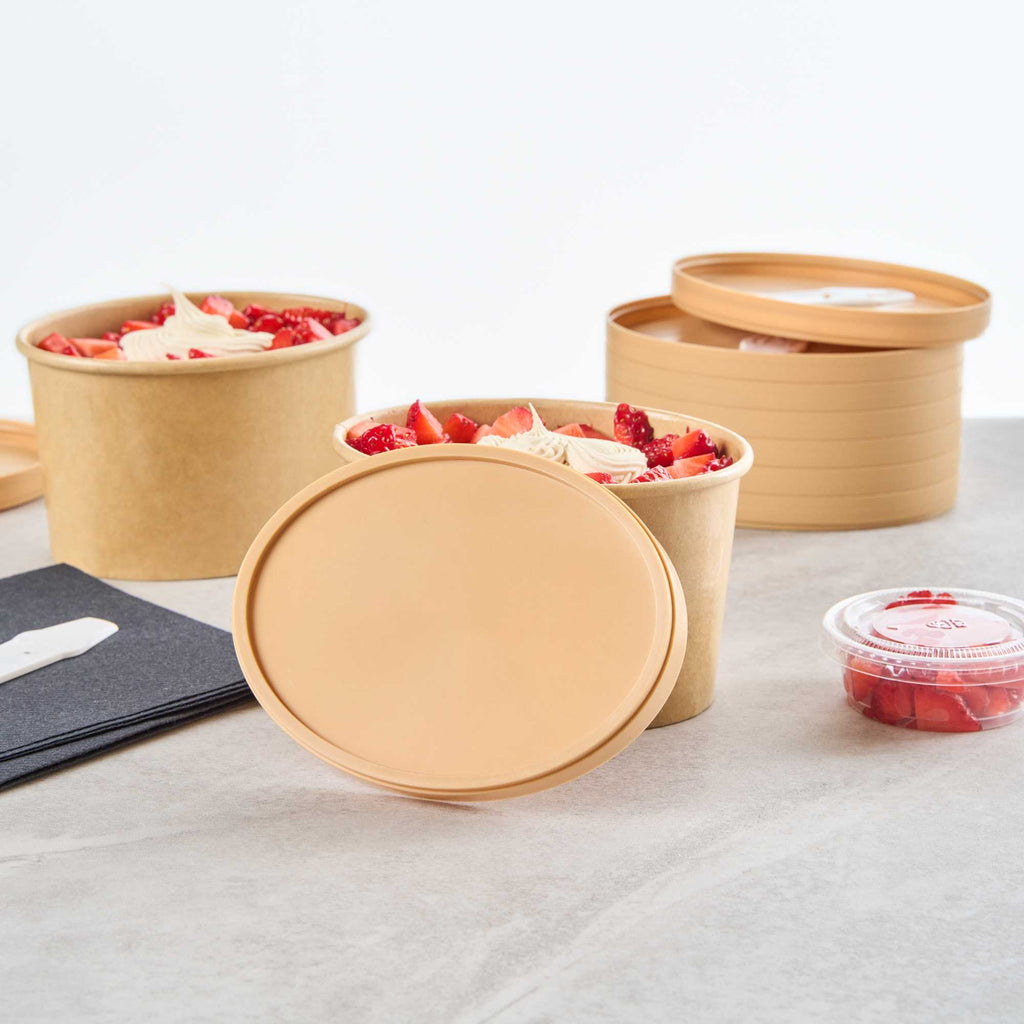 Coppetta Oval Brown Plastic Lid - Fits 12 oz To Go Cup, with Spoon - 200 count box