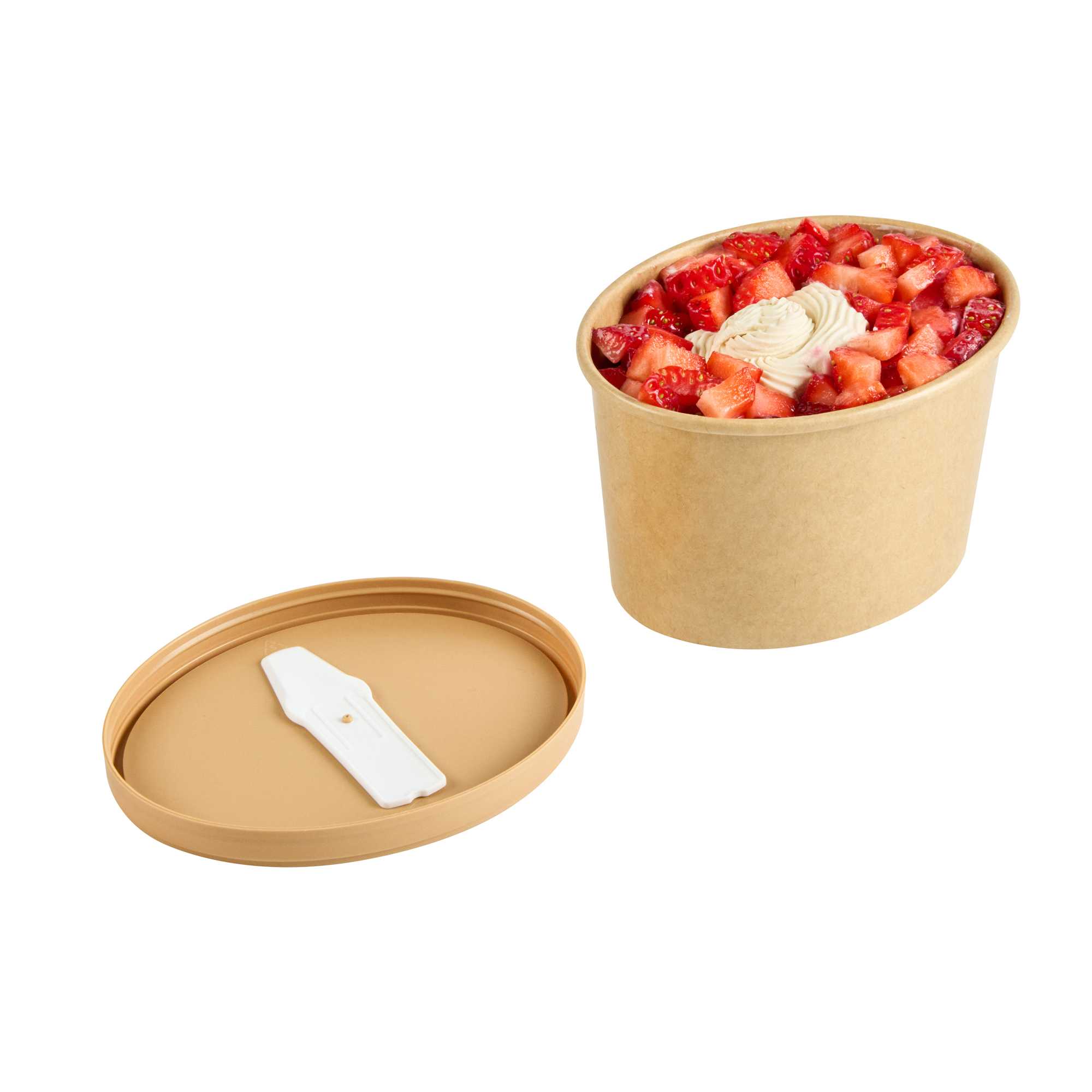 Coppetta Oval Brown Plastic Lid - Fits 12 oz To Go Cup, with Spoon - 50 count box
