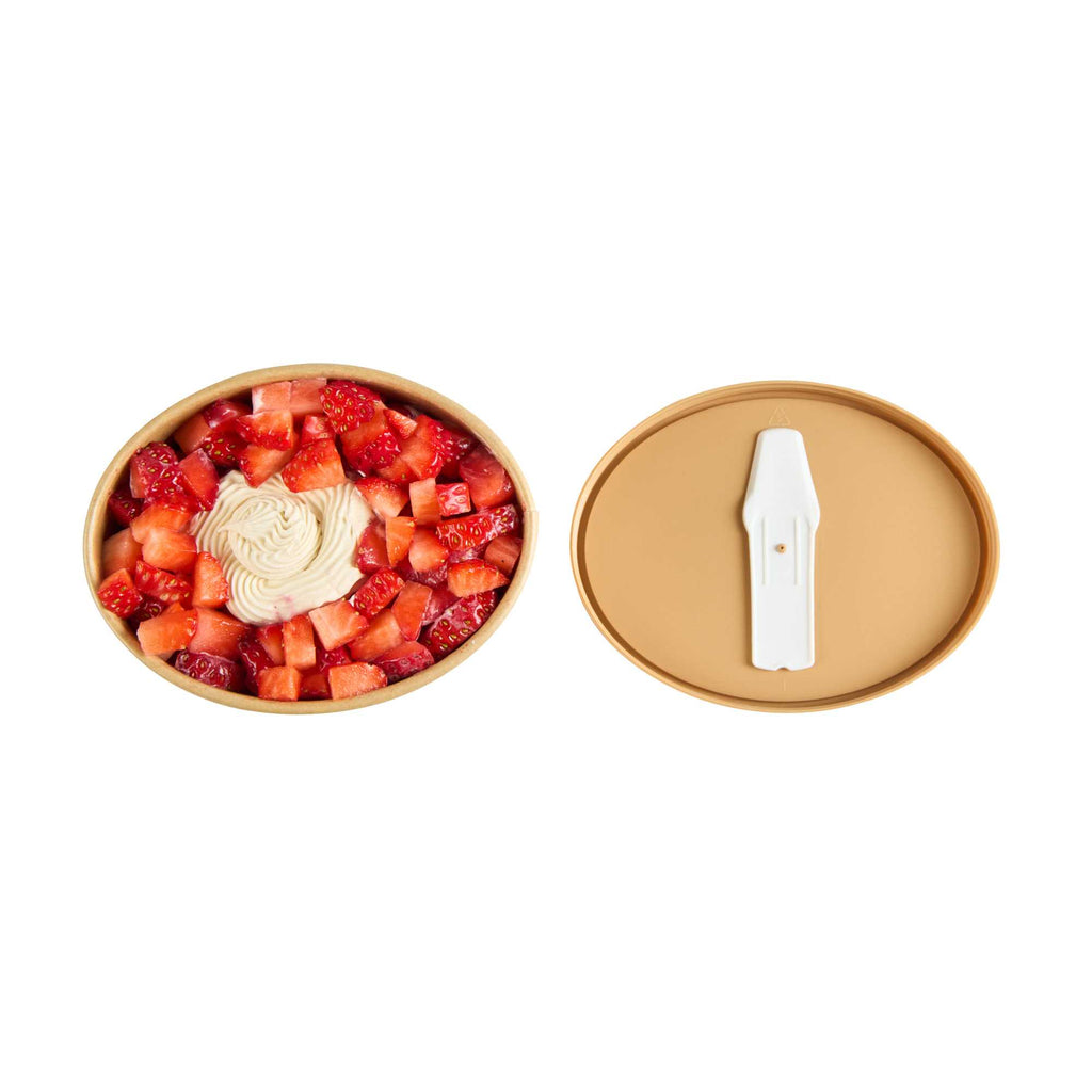 Coppetta Oval Brown Plastic Lid - Fits 12 oz To Go Cup, with Spoon - 50 count box
