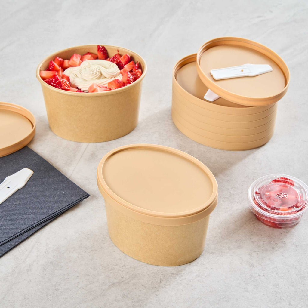 Coppetta Oval Brown Plastic Lid - Fits 12 oz To Go Cup, with Spoon - 200 count box