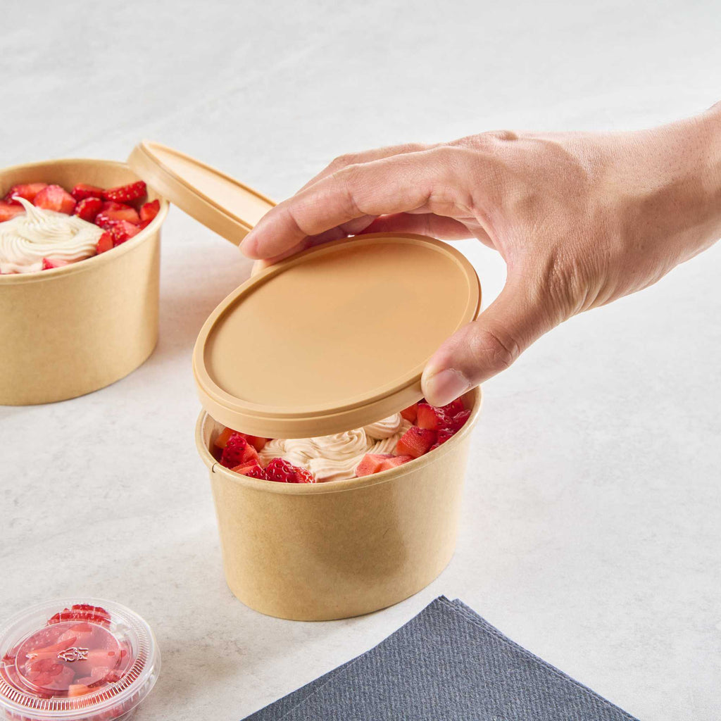 Coppetta Oval Brown Plastic Lid - Fits 12 oz To Go Cup, with Spoon - 200 count box