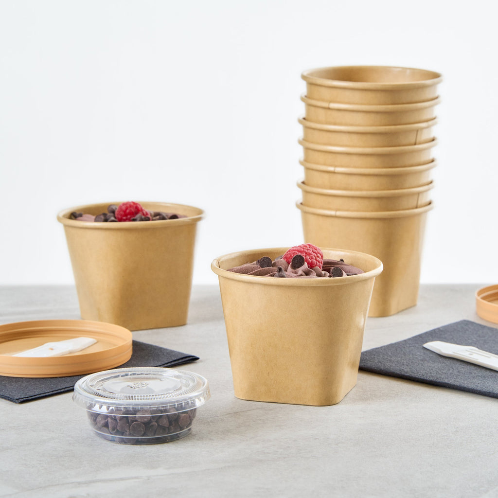 Coppetta 6 oz Round Kraft Paper To Go Cup - with Square Bottom - 3 1/2" x 3 1/2" x 2 1/2" - 50 count box