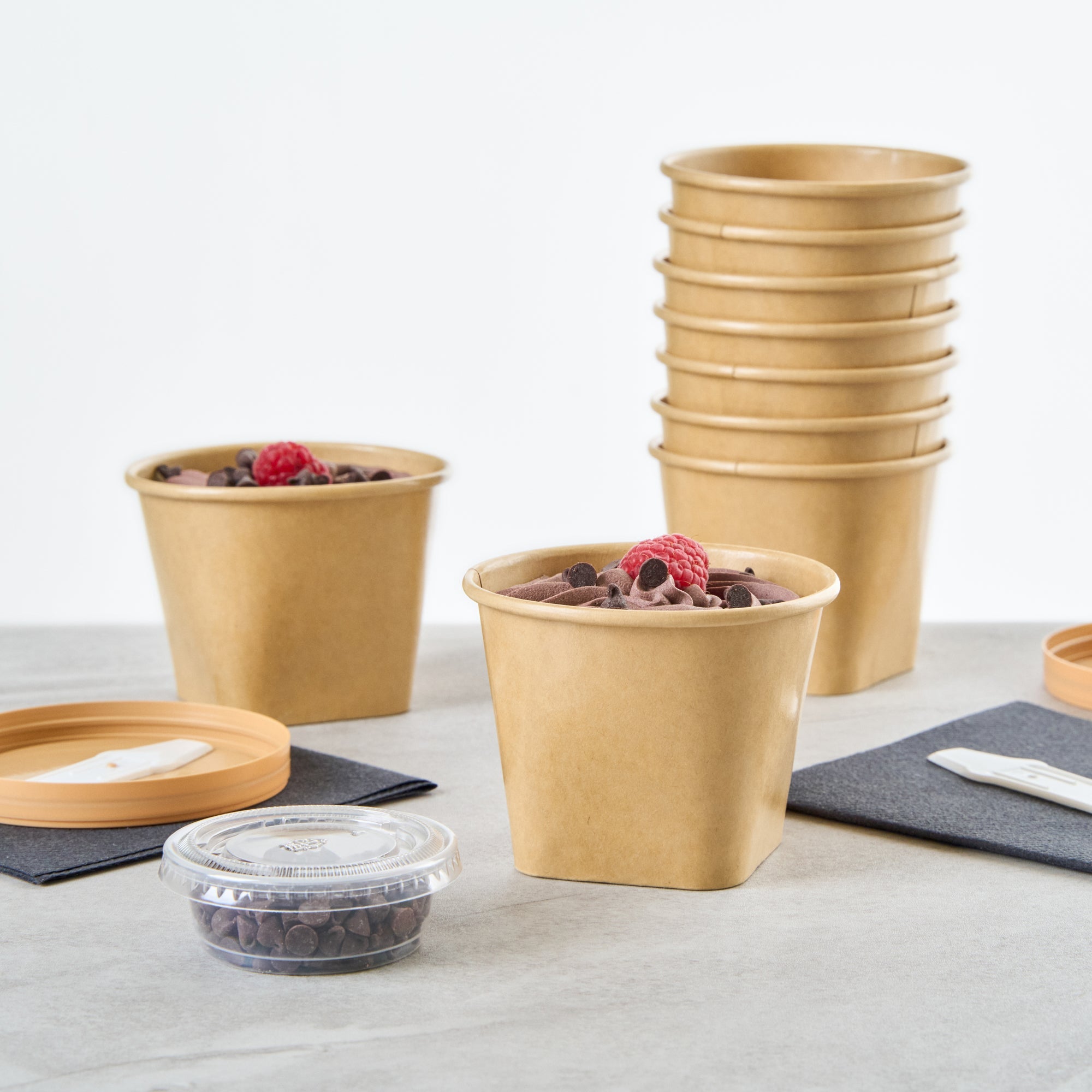 Coppetta 6 oz Round Kraft Paper To Go Cup - with Square Bottom - 3 1/2" x 3 1/2" x 2 1/2" - 50 count box