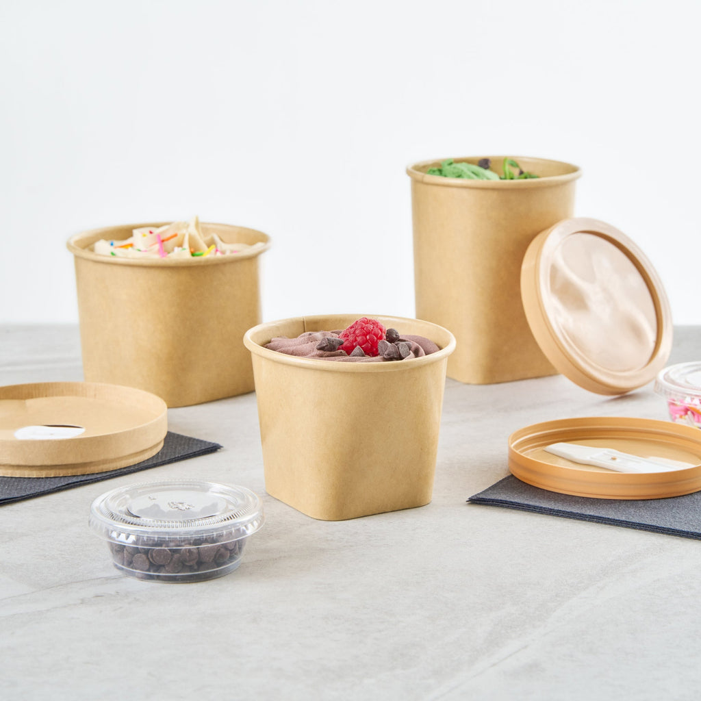 Coppetta 6 oz Round Kraft Paper To Go Cup - with Square Bottom - 3 1/2" x 3 1/2" x 2 1/2" - 50 count box