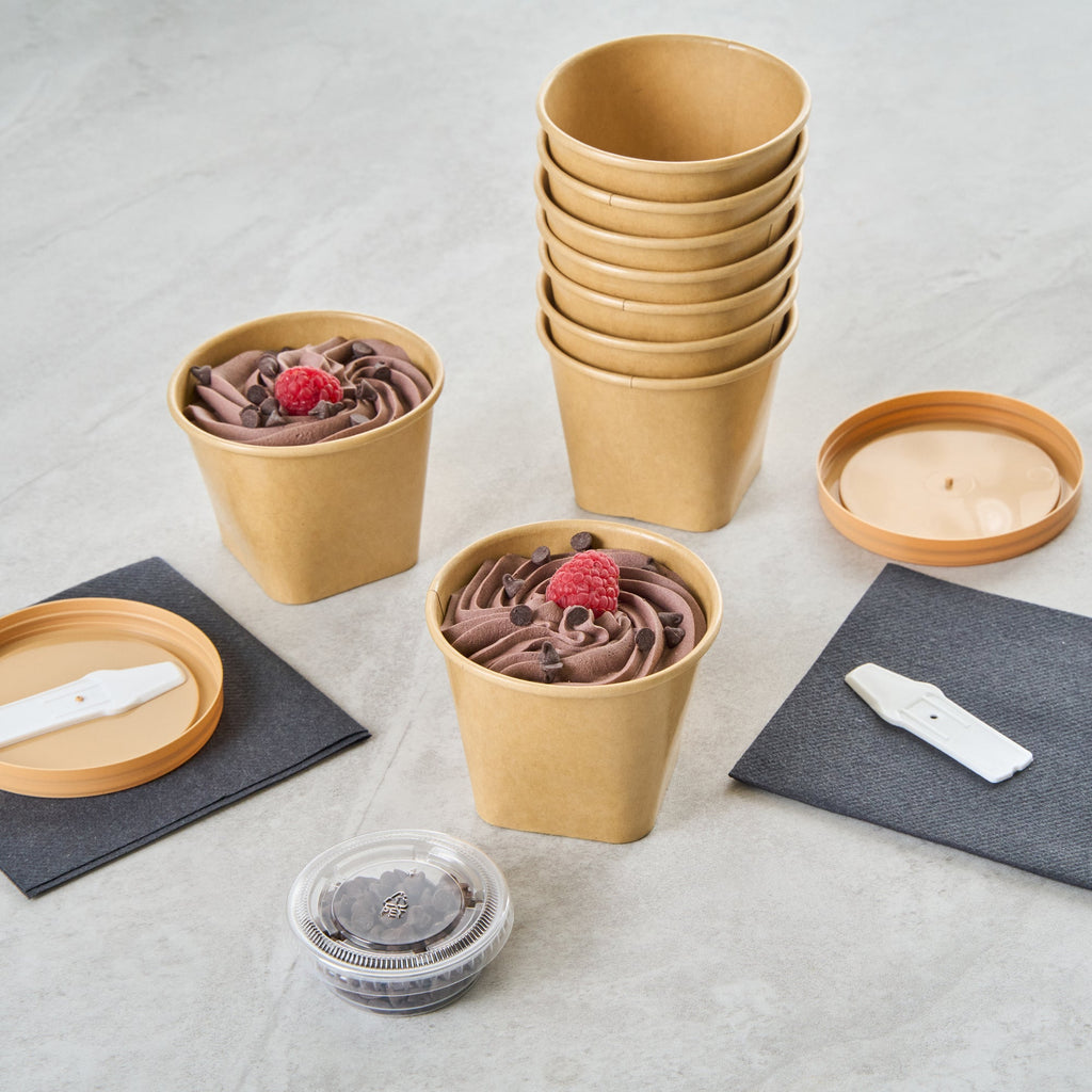 Coppetta 6 oz Round Kraft Paper To Go Cup - with Square Bottom - 3 1/2" x 3 1/2" x 2 1/2" - 200 count box