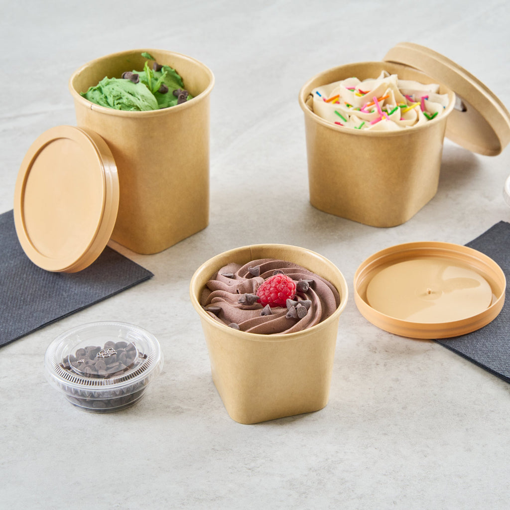 Coppetta 6 oz Round Kraft Paper To Go Cup - with Square Bottom - 3 1/2" x 3 1/2" x 2 1/2" - 200 count box