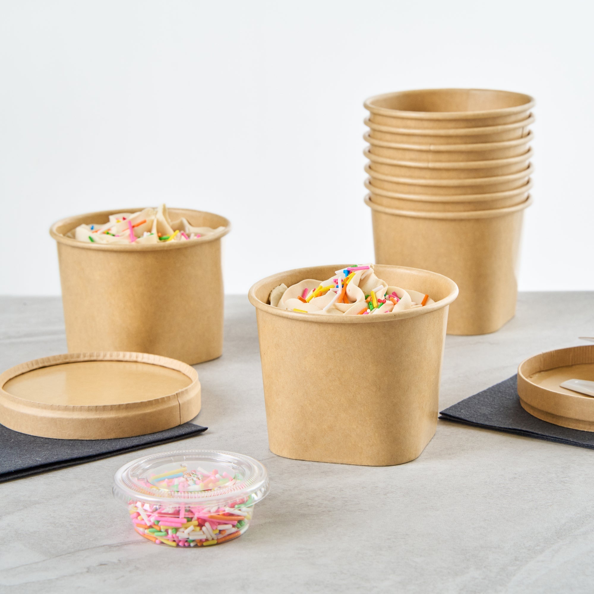 Coppetta 12 oz Round Kraft Paper To Go Cup - with Square Bottom - 3 3/4" x 3 3/4" x 2 3/4" - 50 count box