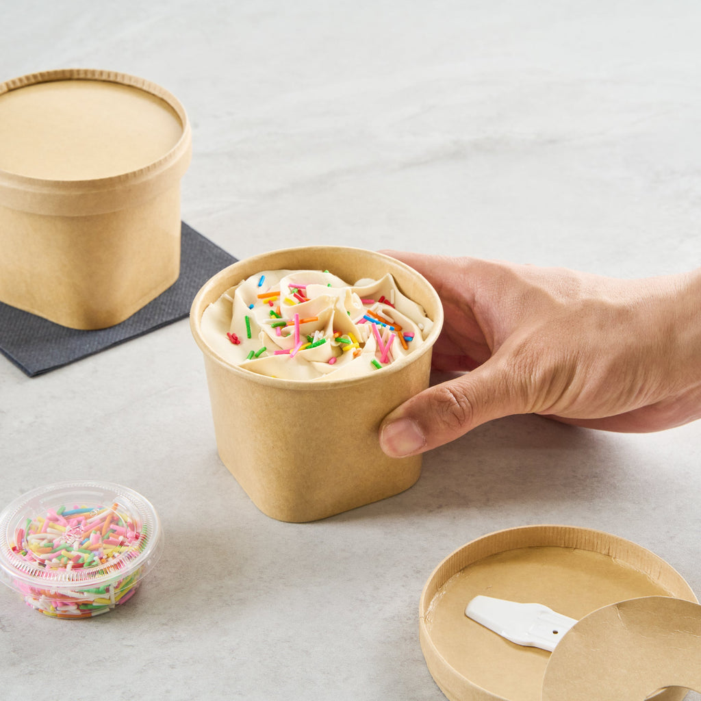 Coppetta 12 oz Round Kraft Paper To Go Cup - with Square Bottom - 3 3/4" x 3 3/4" x 2 3/4" - 50 count box