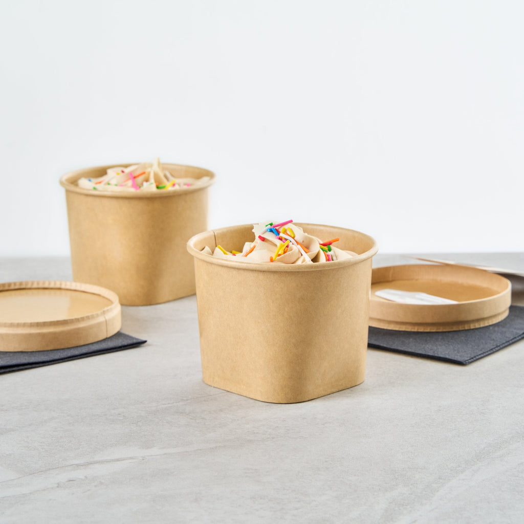 Coppetta 12 oz Round Kraft Paper To Go Cup - with Square Bottom - 3 3/4" x 3 3/4" x 2 3/4" - 50 count box