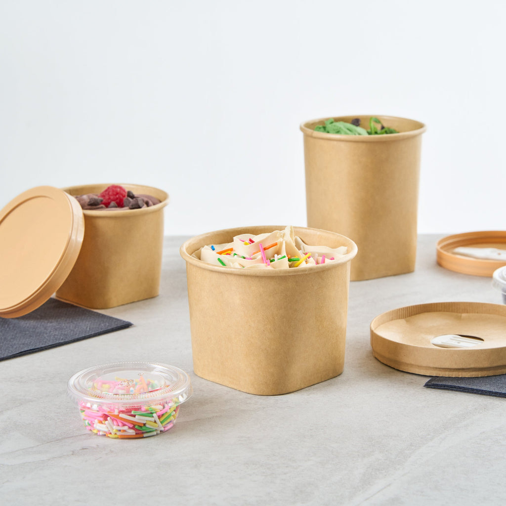 Coppetta 12 oz Round Kraft Paper To Go Cup - with Square Bottom - 3 3/4" x 3 3/4" x 2 3/4" - 50 count box