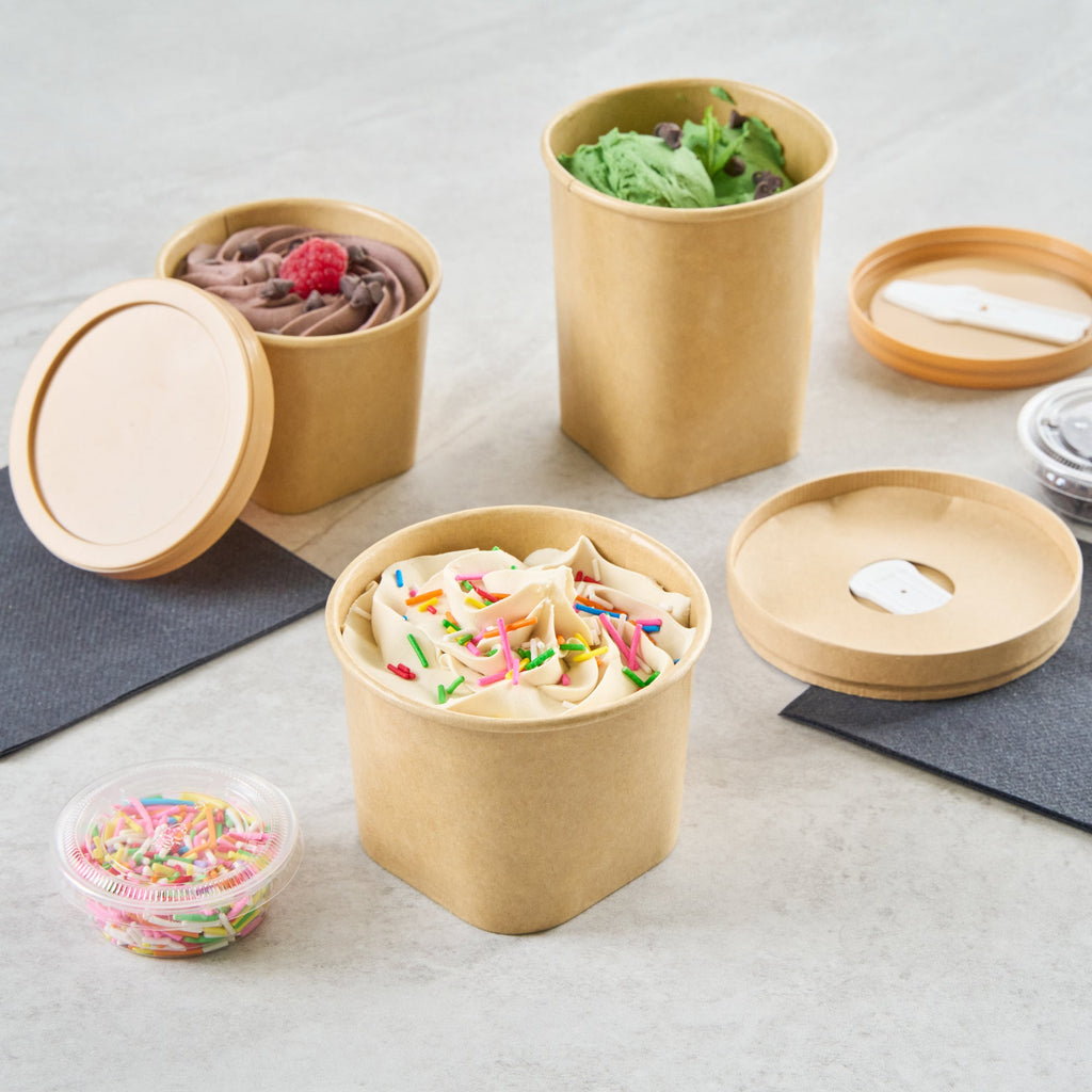 Coppetta 12 oz Round Kraft Paper To Go Cup - with Square Bottom - 3 3/4" x 3 3/4" x 2 3/4" - 200 count box