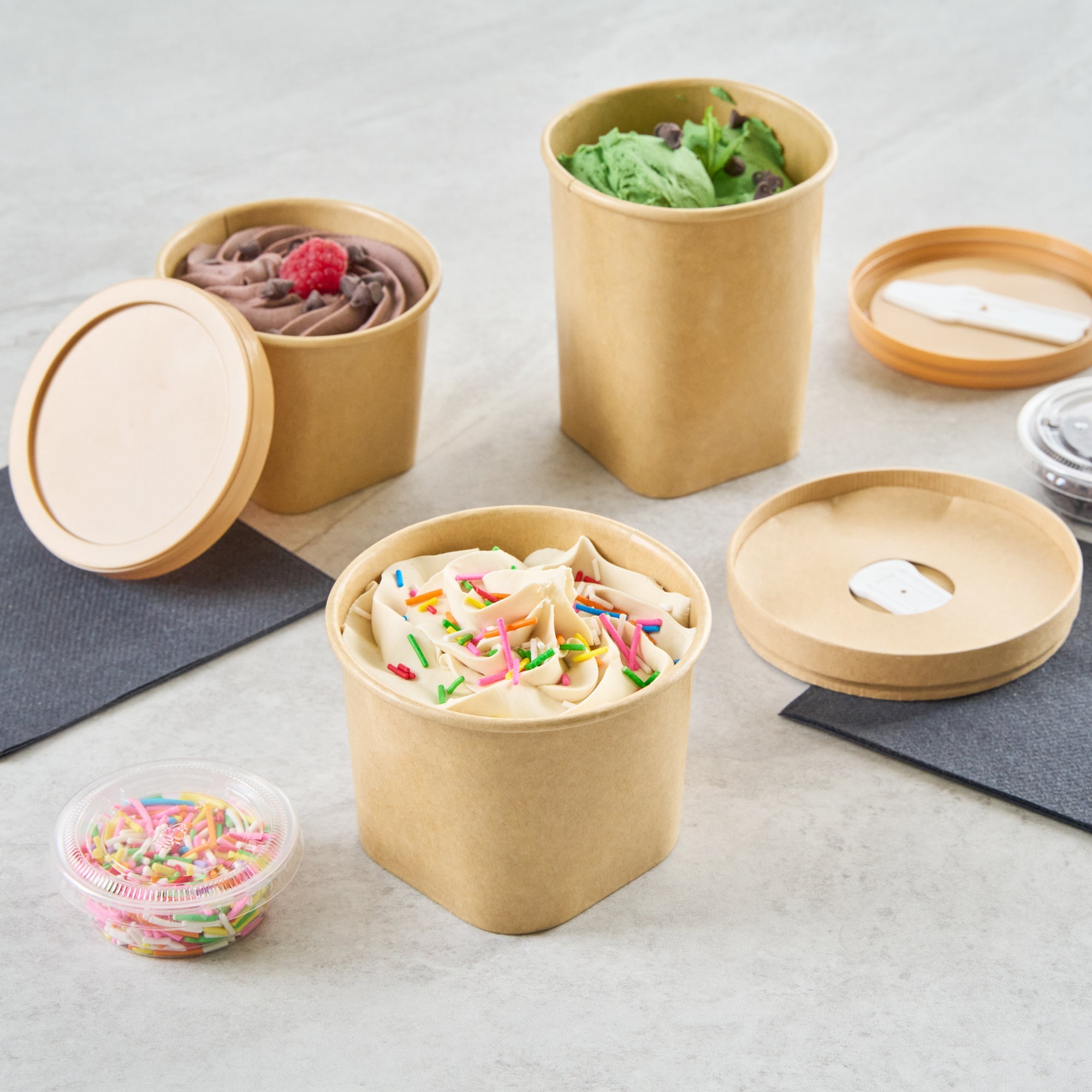 Coppetta 12 oz Round Kraft Paper To Go Cup - with Square Bottom - 3 3/4" x 3 3/4" x 2 3/4" - 200 count box
