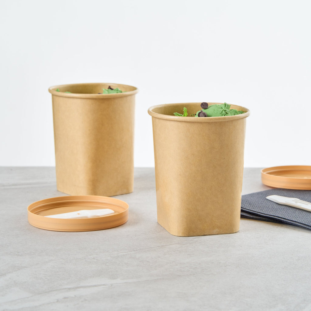 Coppetta 13 oz Round Kraft Paper To Go Cup - with Square Bottom - 3 1/2" x 3 1/2" x 4" - 50 count box