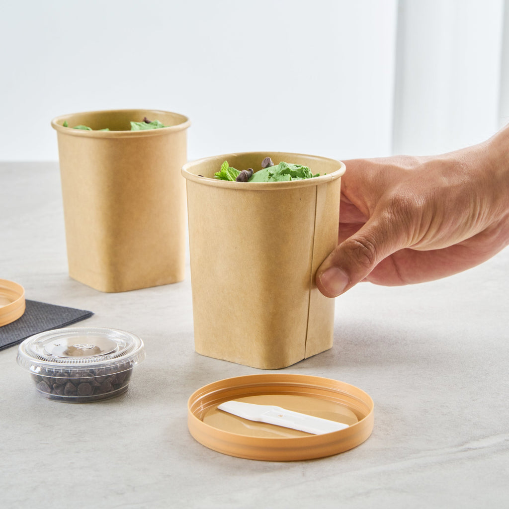 Coppetta 13 oz Round Kraft Paper To Go Cup - with Square Bottom - 3 1/2" x 3 1/2" x 4" - 200 count box
