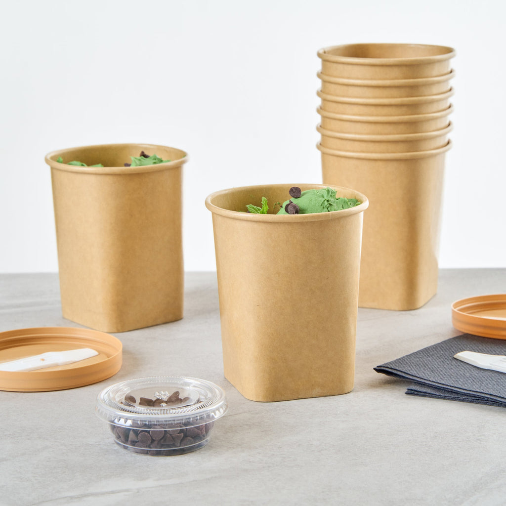 Coppetta 13 oz Round Kraft Paper To Go Cup - with Square Bottom - 3 1/2" x 3 1/2" x 4" - 200 count box