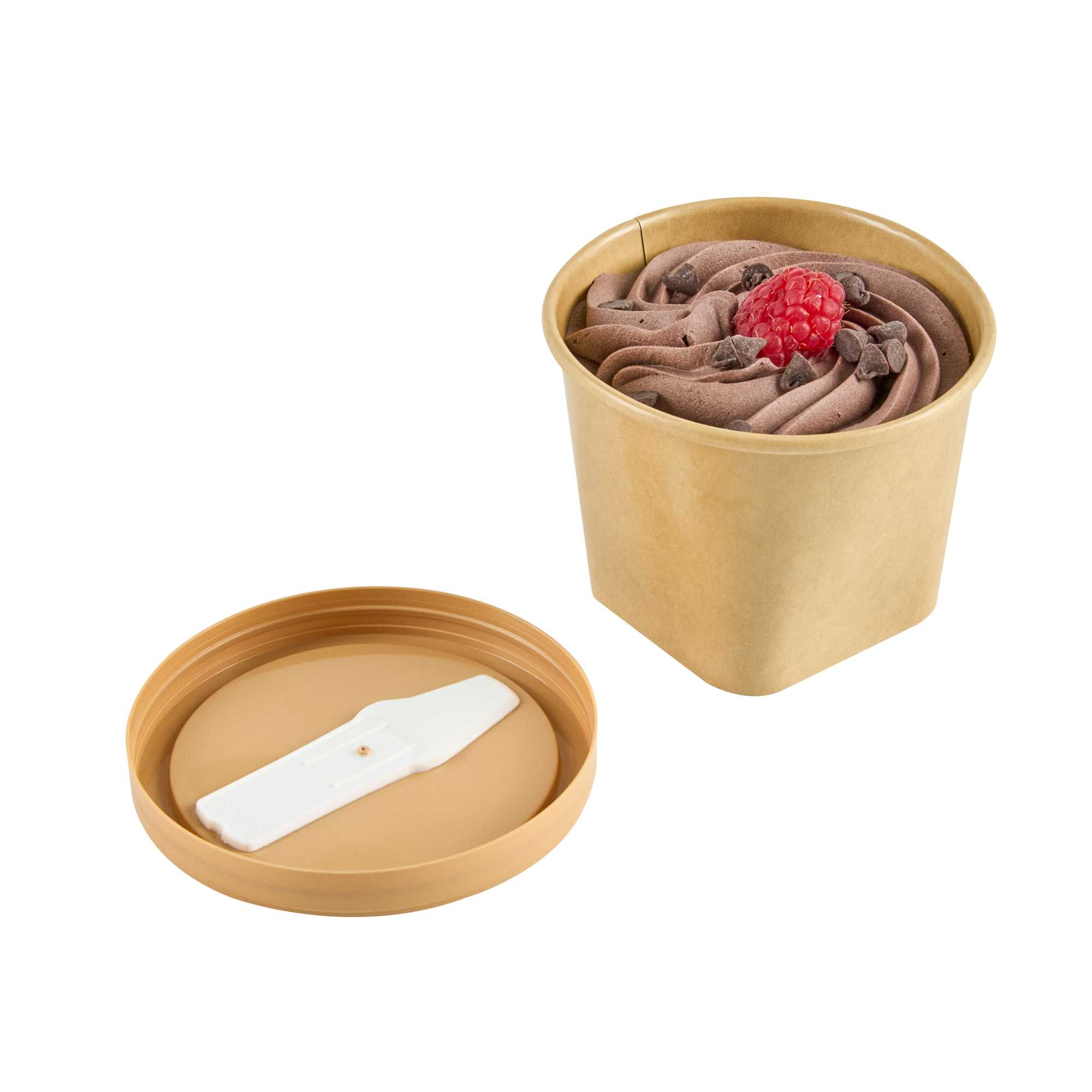Coppetta Round Brown Plastic Lid - Fits 6 and 13 oz To Go Cups, with Spoon - 200 count box