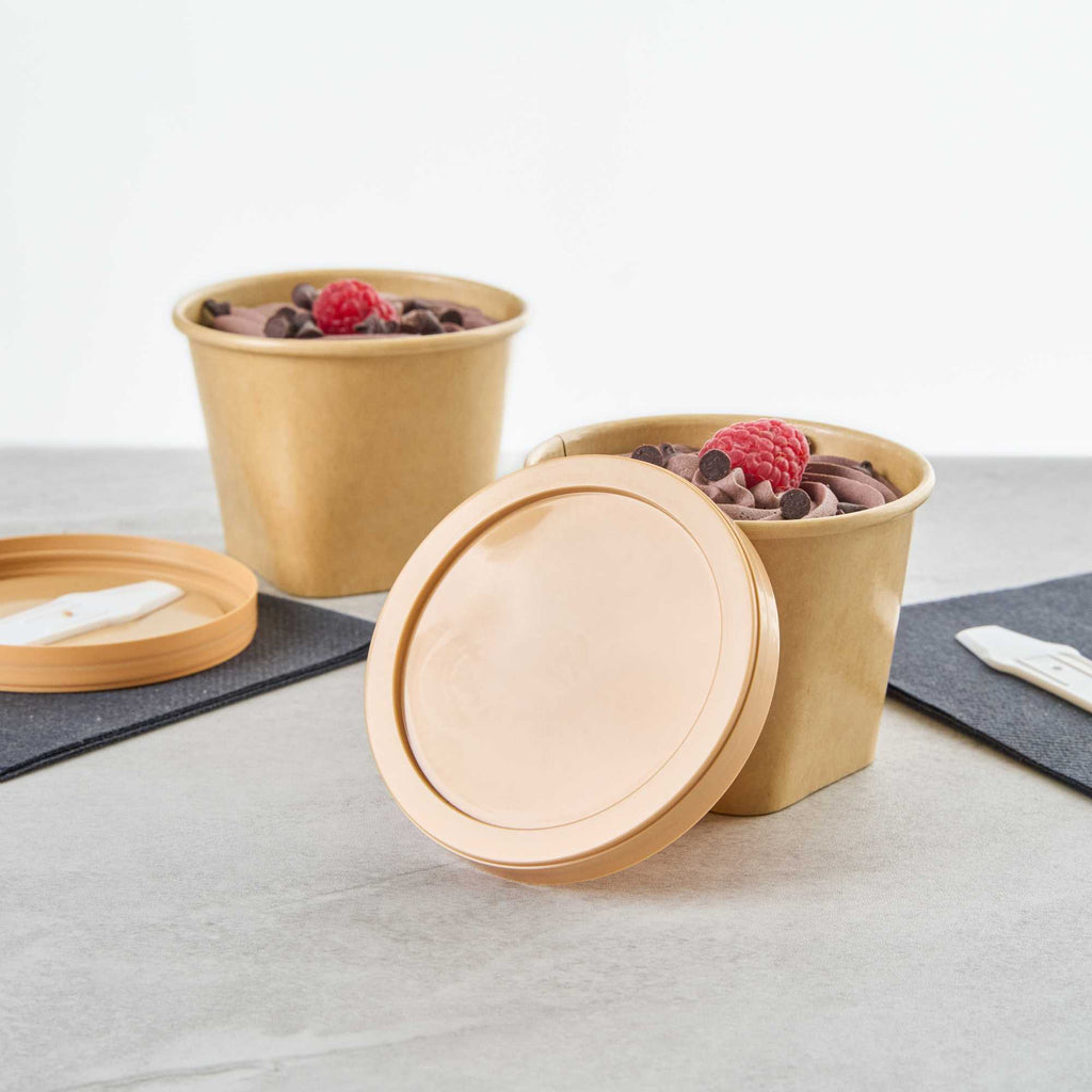 Coppetta Round Brown Plastic Lid - Fits 6 and 13 oz To Go Cups, with Spoon - 200 count box