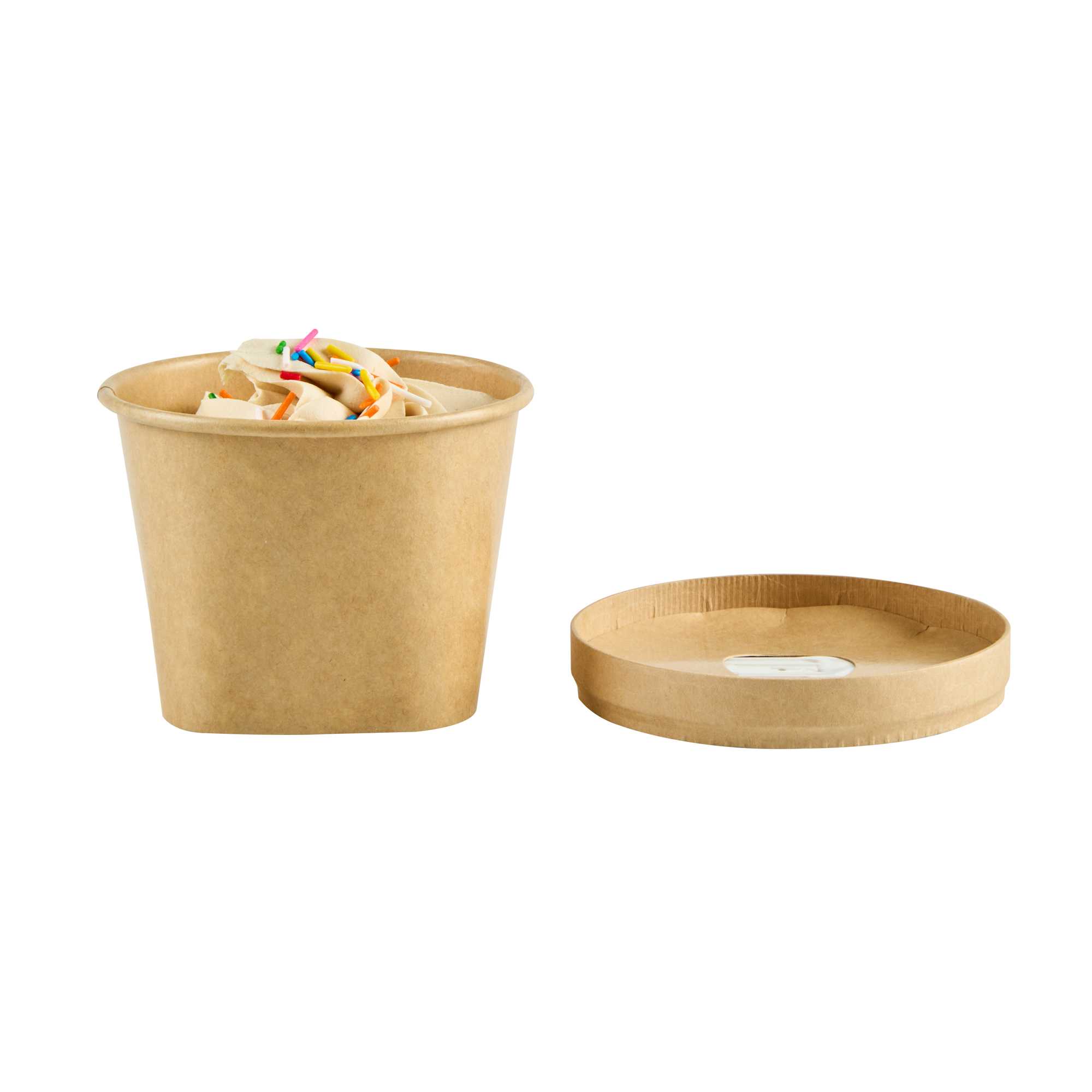 Coppetta Round Brown Paper Lid - Fits 12 oz To Go Cup, with Spoon - 3 3/4" x 3 3/4" x 1/2" - 50 count box