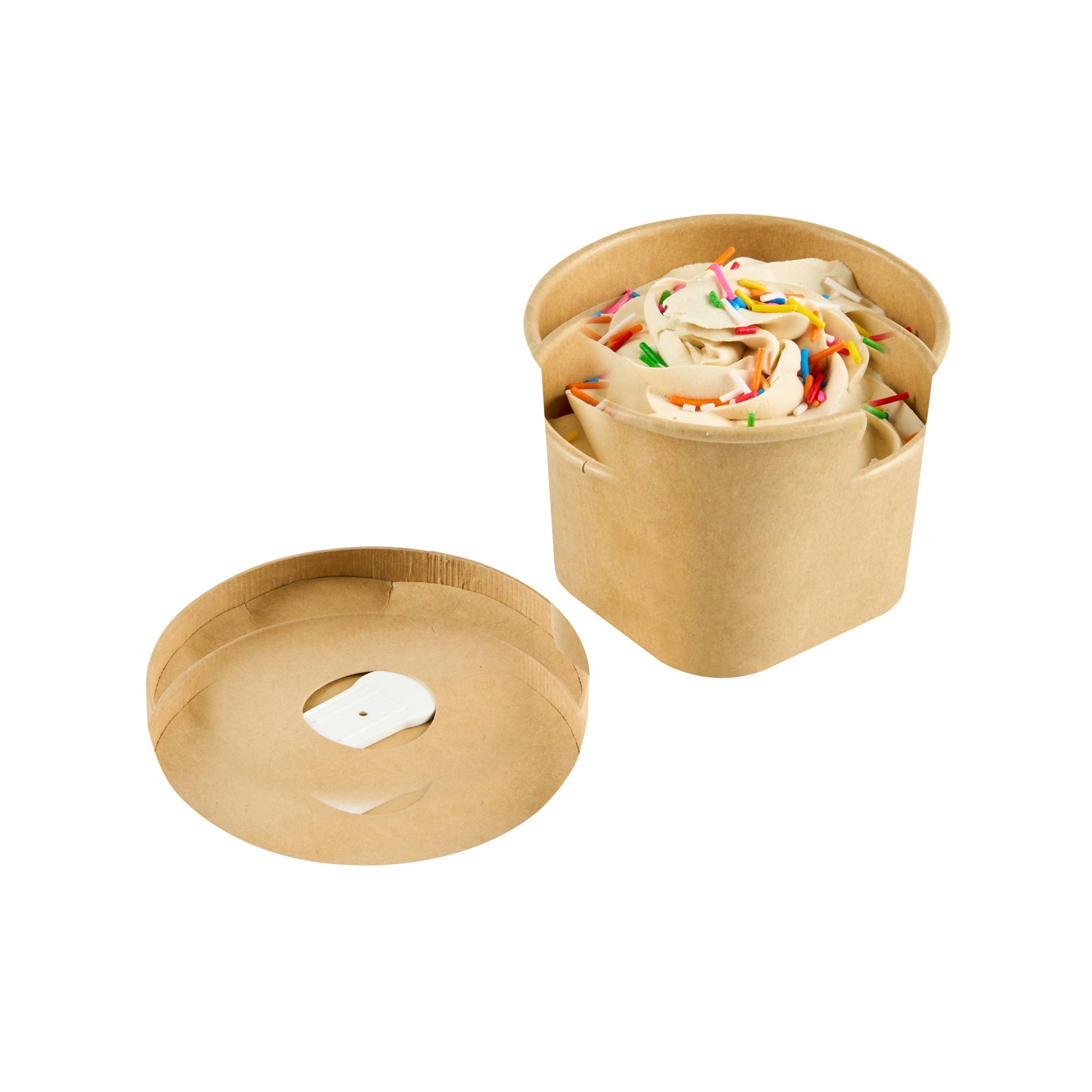 Coppetta Round Brown Paper Lid - Fits 12 oz To Go Cup, with Spoon - 3 3/4" x 3 3/4" x 1/2" - 200 count box