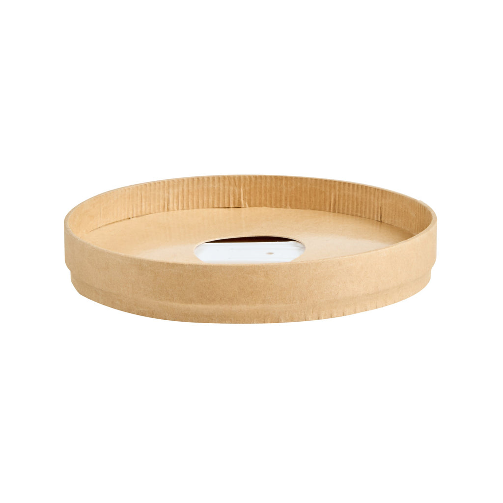 Coppetta Round Brown Paper Lid - Fits 12 oz To Go Cup, with Spoon - 3 3/4" x 3 3/4" x 1/2" - 200 count box