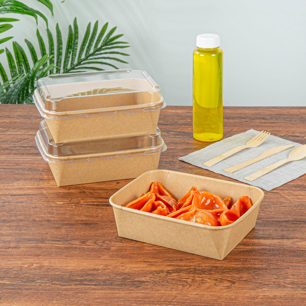 Bio Tek 44 oz Rectangle Kraft Paper Serving Container - 6 1/4" x 4 1/2" x 2 1/4" - 50 count box