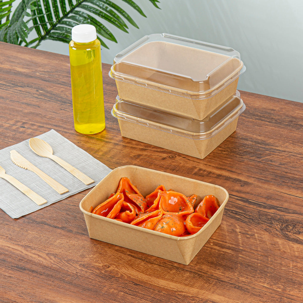 Bio Tek 44 oz Rectangle Kraft Paper Serving Container - 6 1/4" x 4 1/2" x 2 1/4" - 50 count box